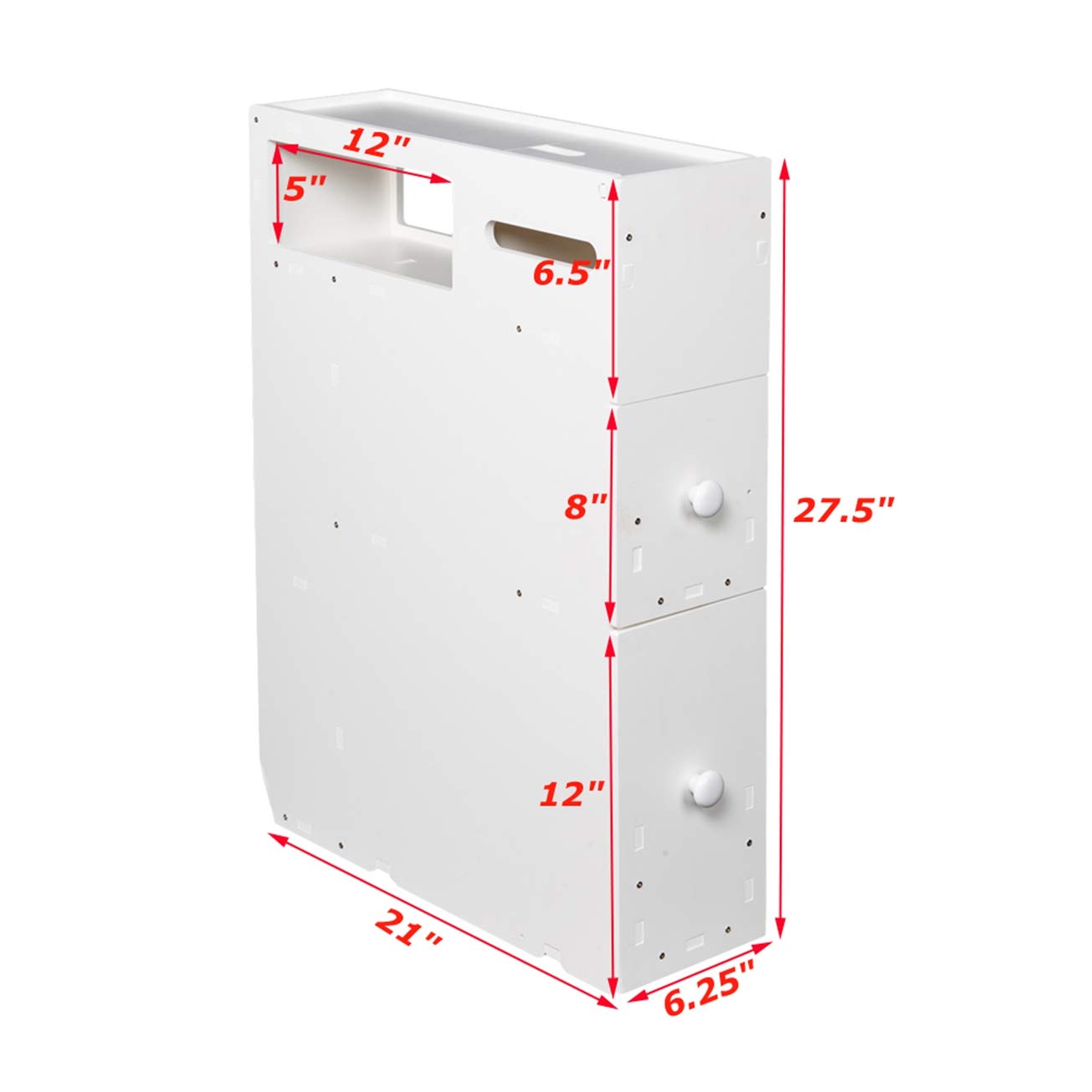MITPATY White PVC Bathroom Storage Organizer - 20.5x6.3x27.6 Inch Movable Toilet Cabinet with Drawers & Market Basket | Perfect for Small Bathroom Organization, Apartment Storage & Space Saving Solutions