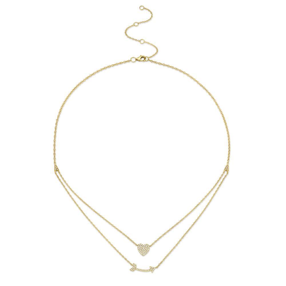 14K Gold 0.18ct Diamond Pavé Heart & Arrow Pendant Necklace - Perfect for Valentine's Day Gifts, Anniversary Presents & Romantic Occasions