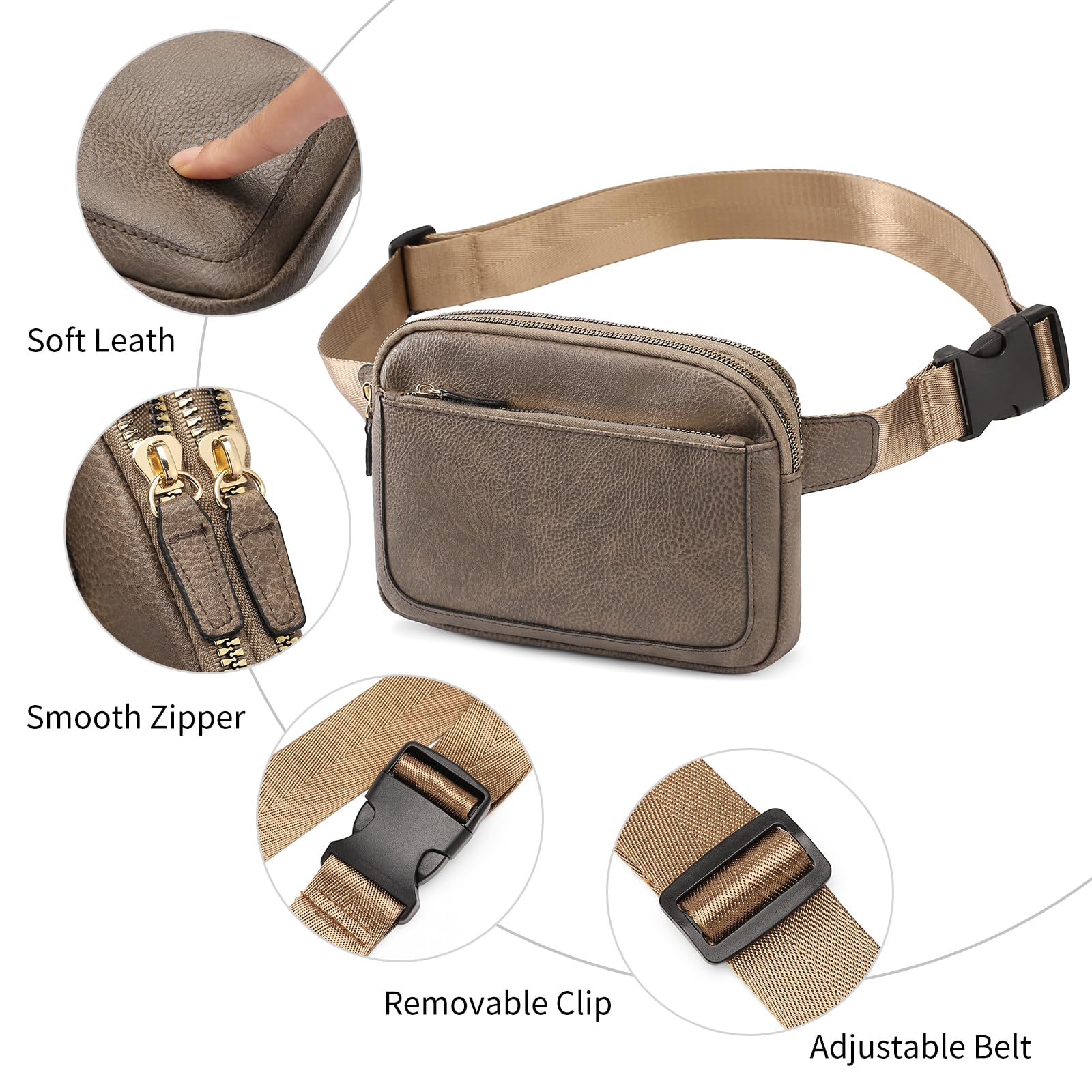 Vegan Leather Belt Bag for Women - Adjustable Strap Fanny Pack Crossbody Purse by Amxnx | Fashion Waist Pack for Travel, Gym & Everyday Use
