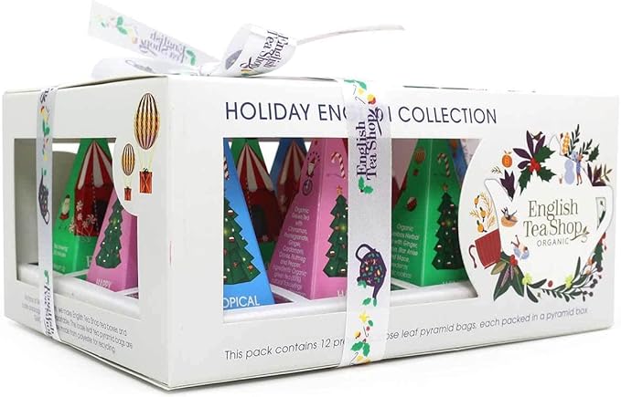 2024 Christmas English Tea Shop Holiday White Pyramid Prism Collection - Perfect for Holiday Decorations, Gift Giving & Festive Tea Parties