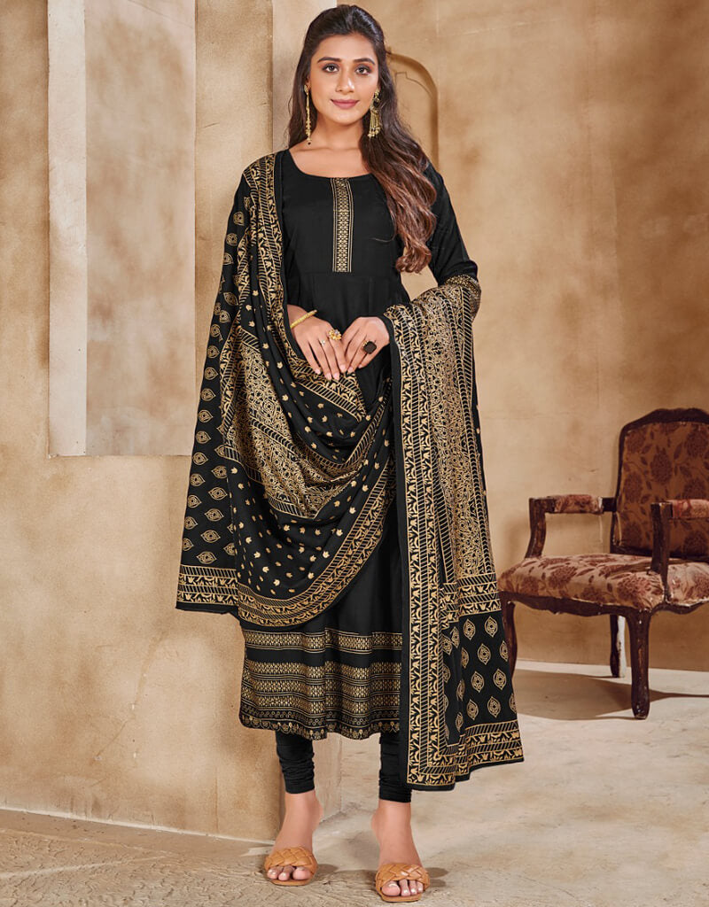 Black Heavy 14 Kg Rayon Anarkali Gown - Elegant Traditional Indian Dress for Women, Perfect for Weddings, Festivals & Special Occasions