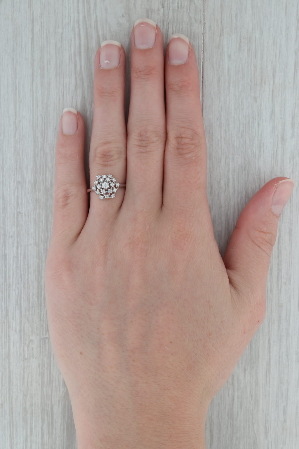 0.15ctw Diamond Cluster Ring in 14k White Gold - Size 7 Women's Wedding & Engagement Jewelry - Perfect for Anniversary Gifts, Bridal Party, and Special Occasions