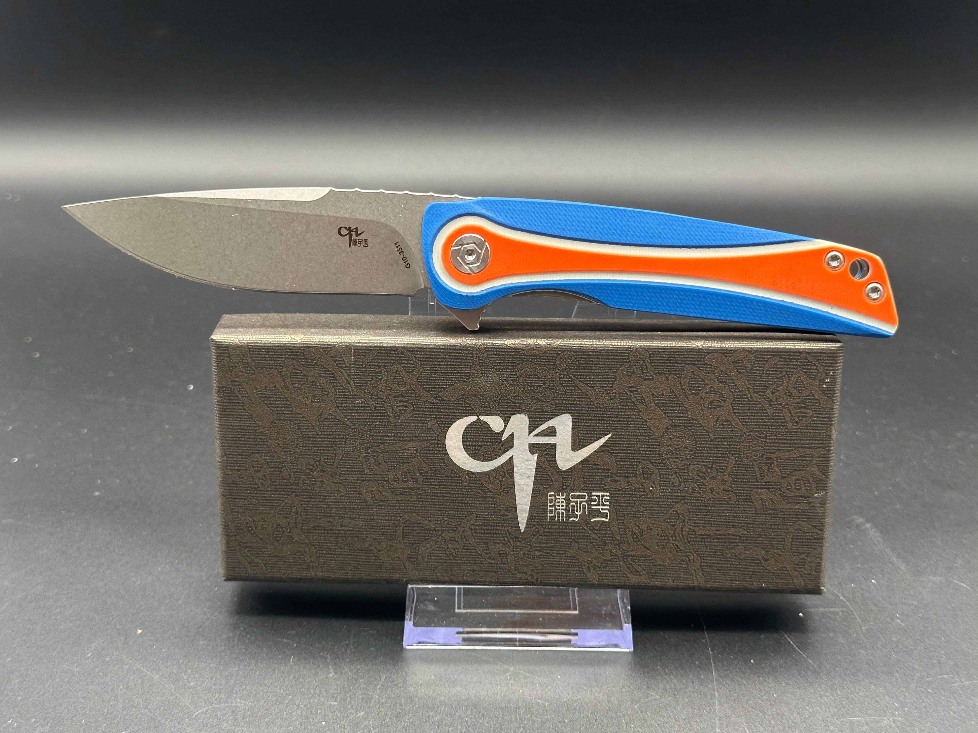 CH Knives CH3511 Folding Pocket Knife - Blue & Orange G10 Handle, Durable EDC Knife for Outdoor Camping, Hiking & Everyday Carry