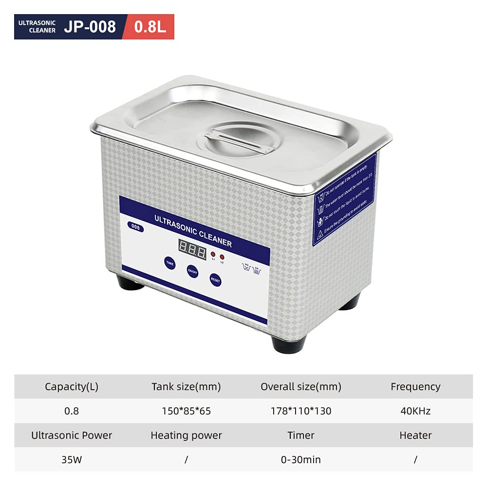 800ml 35W Digital Ultrasonic Cleaner for Jewelry, Eyeglasses, Watches & Small Parts - Professional Commercial Mini Cleaning Machine for Home & Business Use - Perfect for Cleaning Rings, Coins, Dentures & Electronic Components