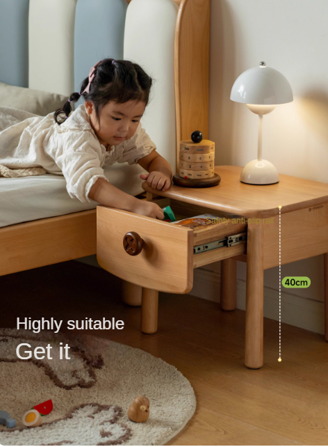 Solid Wood Modern Kids Nightstand - Beech & Rubber Wood Bedside Table for Children's Room - Perfect for Bedrooms, Nurseries, and Dorm Rooms