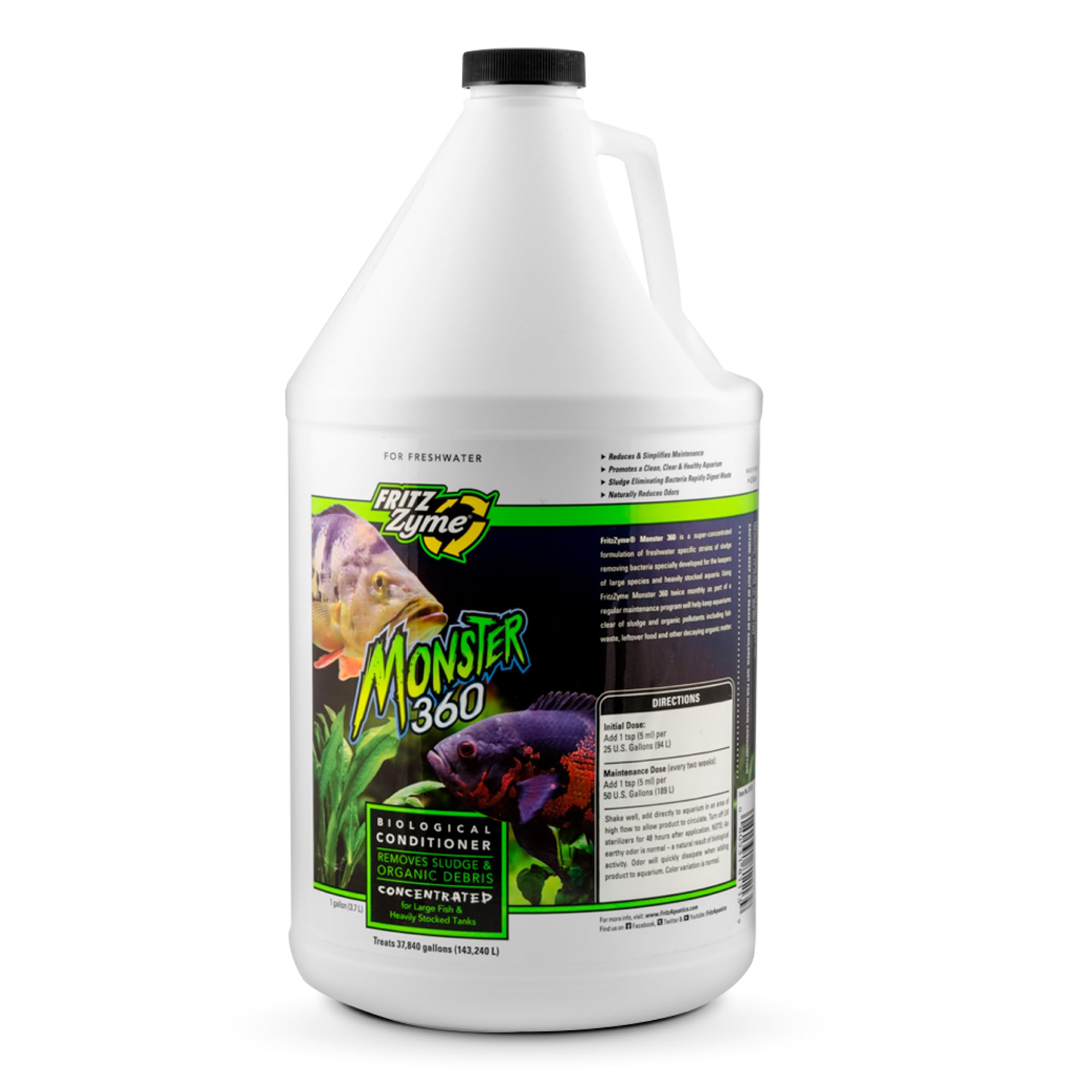 FritzZyme Monster 360 Concentrated Biological Aquarium Conditioner for Freshwater Fish Tanks - 1 Gallon - Promotes Healthy Bacteria & Water Clarity - Ideal for New Tank Setup & Maintenance