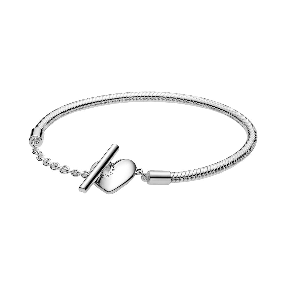PANDORA Moments Heart T-Bar Closure Snake Chain Bracelet - Compatible with PANDORA Charms - Elegant Jewelry Gift for Women - Perfect for Anniversaries, Birthdays & Valentine's Day - Comes with Gift Box