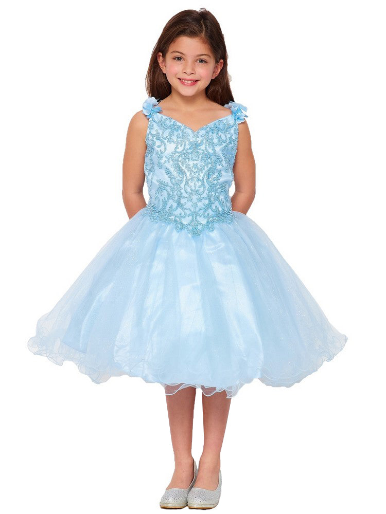 Big Girls Blue 3D Flower Strap Junior Bridesmaid Dress Sizes 8-16 | Elegant Flower Girl Dress for Weddings, Parties & Special Occasions