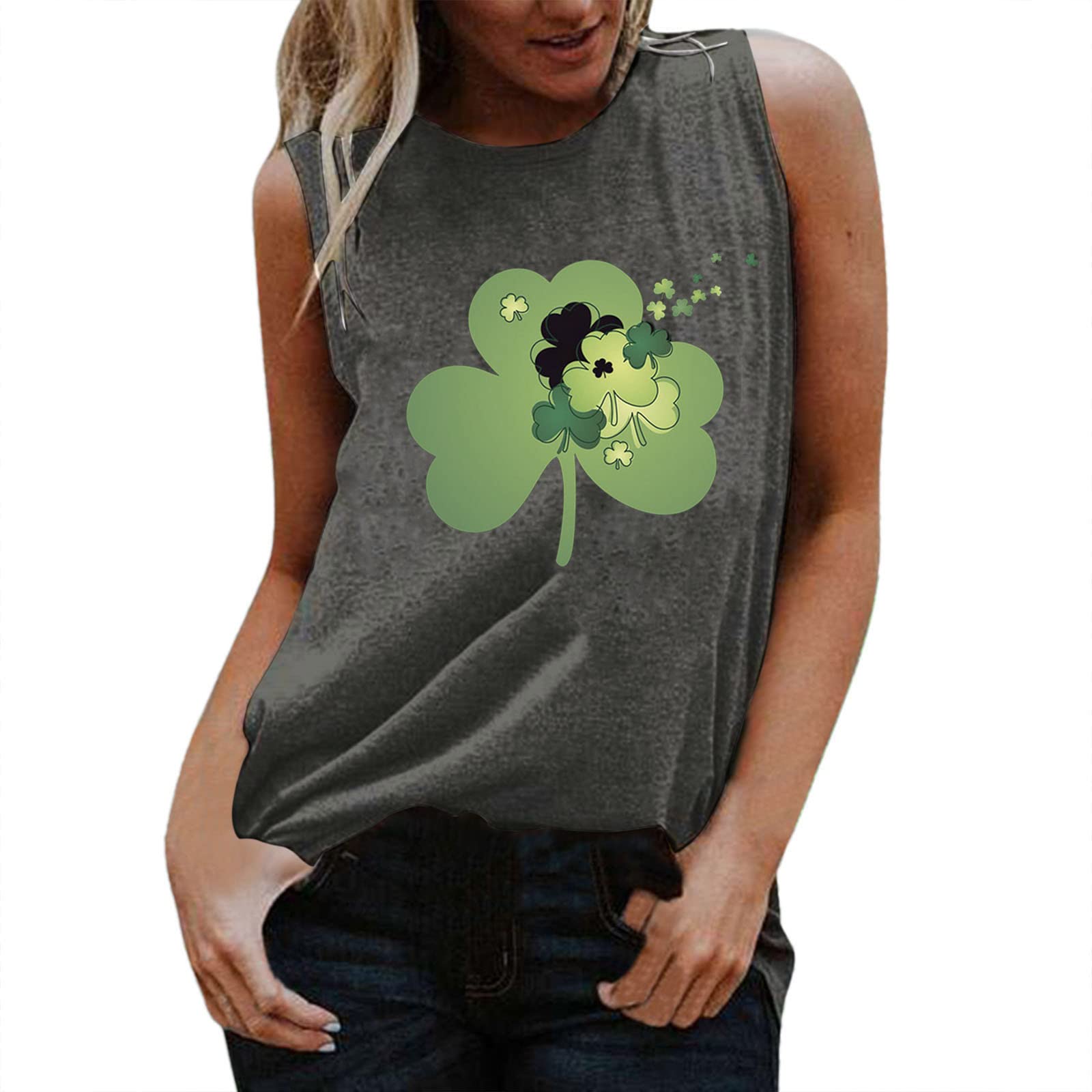 Women's Linen Tank Top - St. Patrick's Day Cute Printed Sleeveless Tee with Round Neck | Casual Summer Outfit, Beach Wear & Festival Fashion