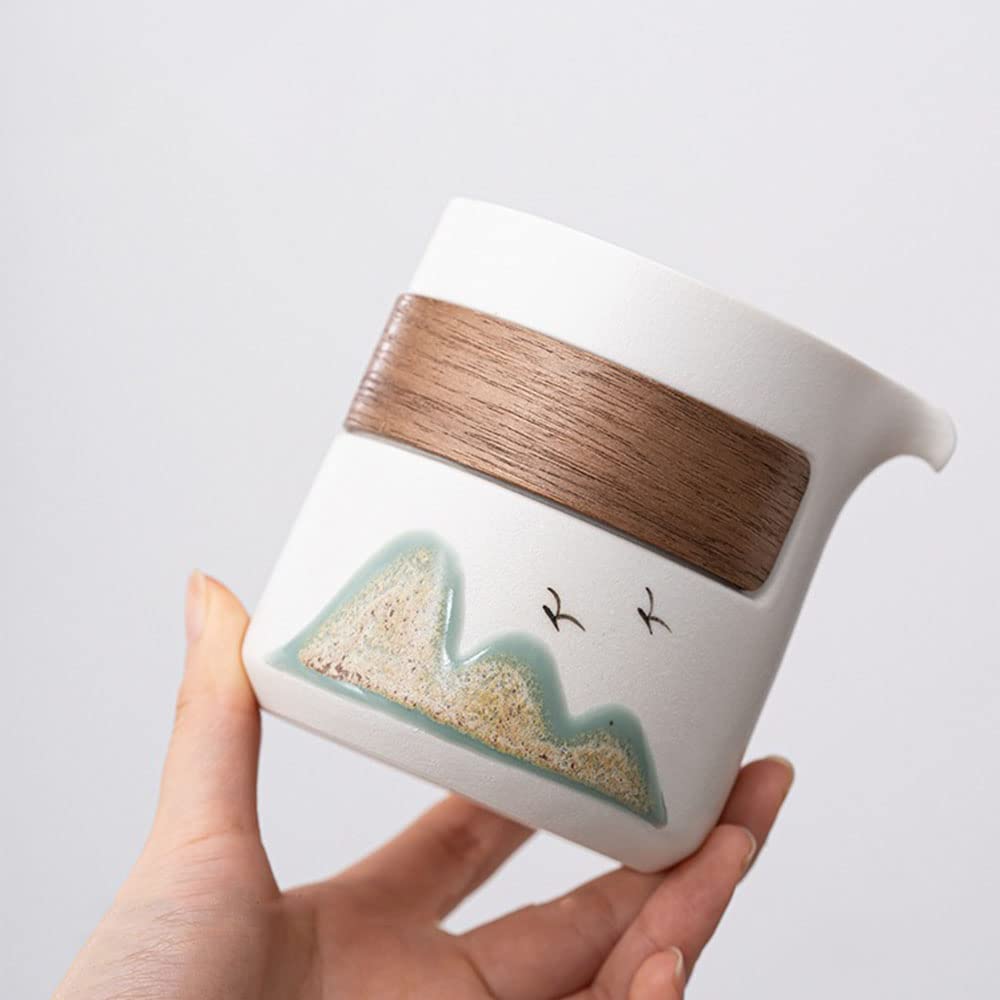 Premium Japanese Travel Tea Set - Ceramic Mountain Teapot with Infuser & 3 Gongfu Cups, Wood Handle & Portable Carrying Case (White) | Perfect for Camping, Office, Gifts & Japanese Tea Ceremonies