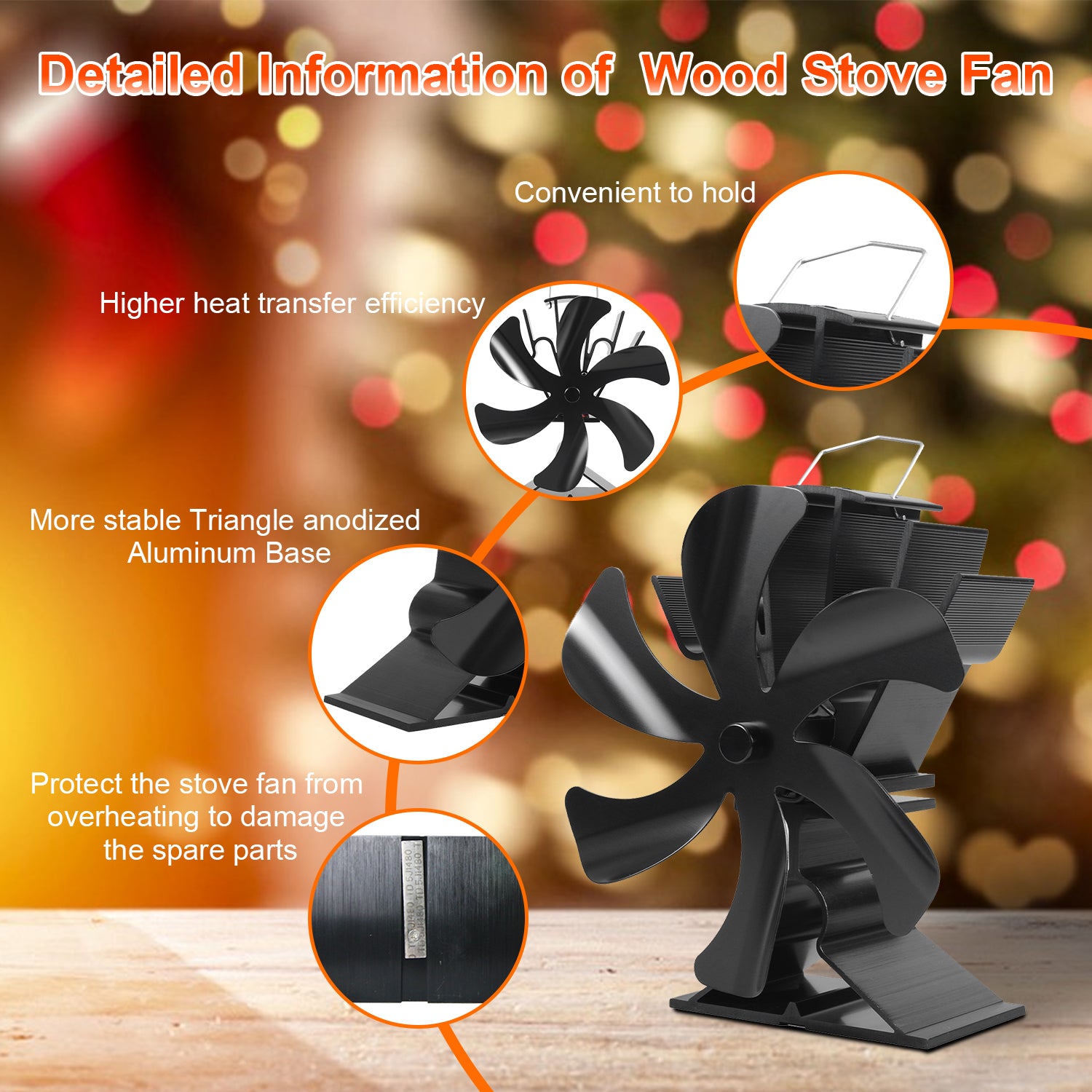 VODA Heat Powered Wood Stove Fan with Bracket - Eco-Friendly Silent Blower for Wood Stove, Pellet Stove, Fireplace & Buddy Heater - Perfect for Home Heating & Energy Efficiency