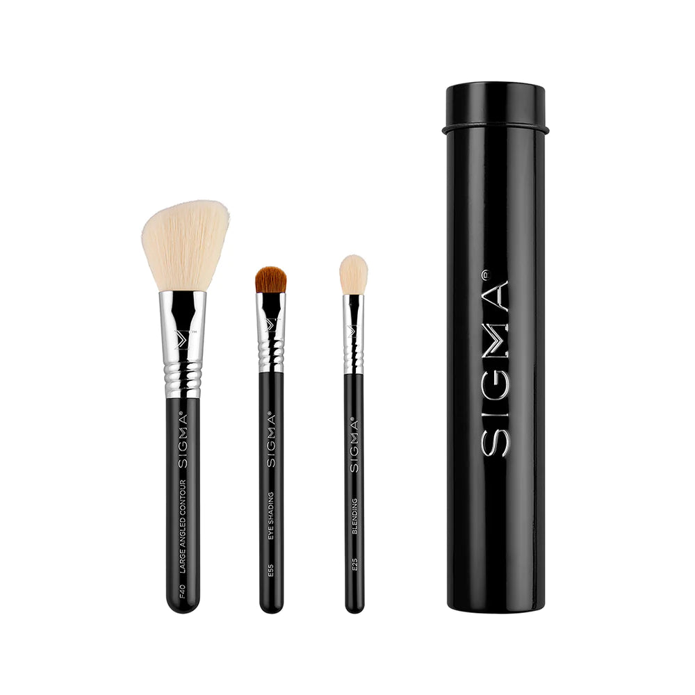 Sigma Beauty Essential Trio Brush Set - Professional Makeup Brush Kit for Foundation, Blending & Detailing | Perfect for Everyday Makeup & Travel
