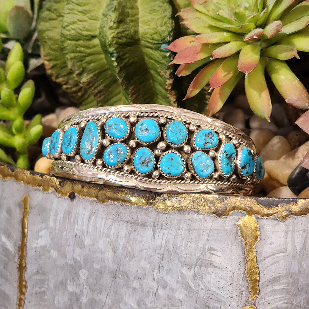 Linley Turquoise Cluster Cuff Bracelet - Handmade Boho Jewelry for Women - Perfect for Festivals, Weddings & Everyday Wear