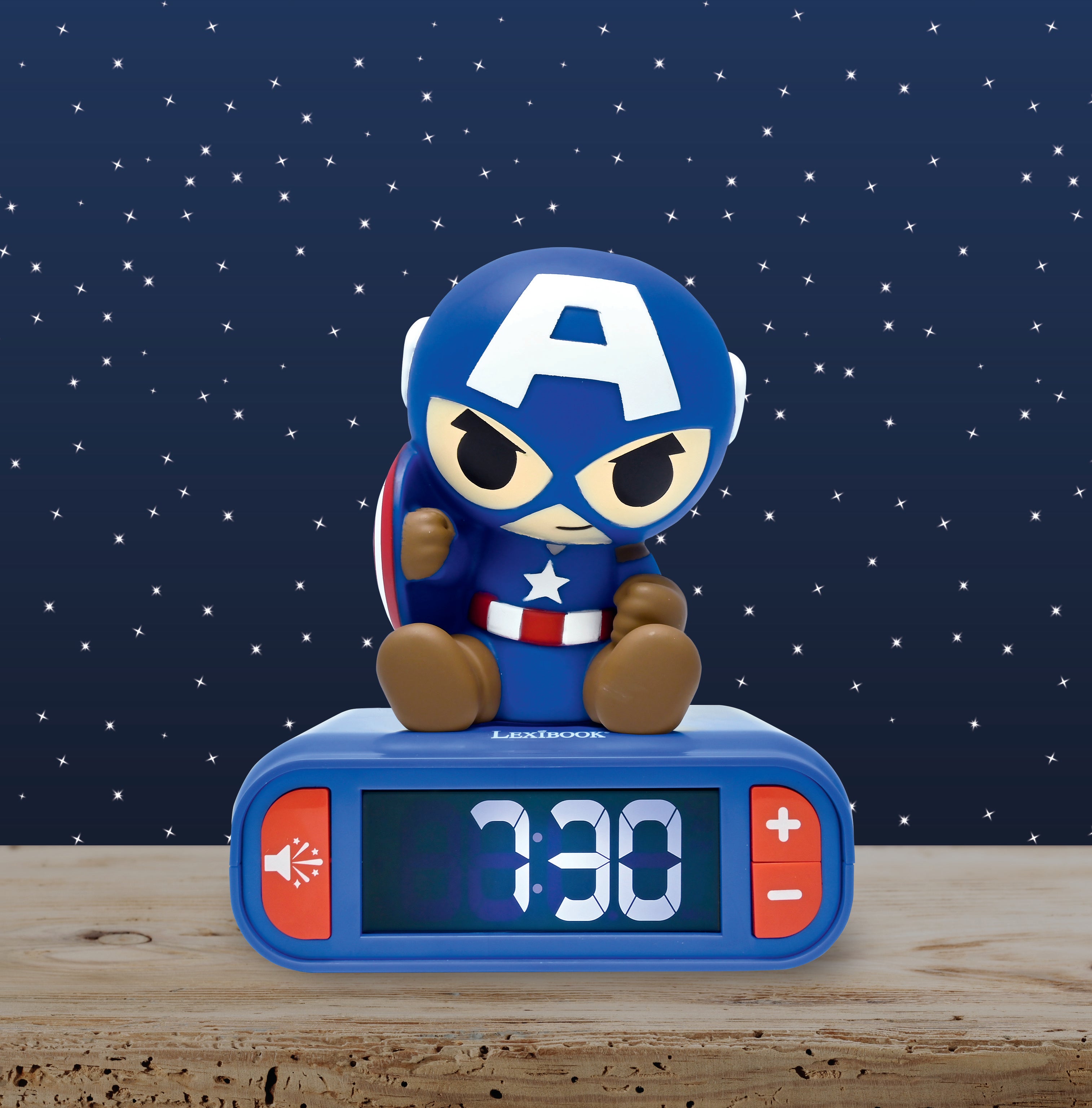 Captain America Night Light Alarm Clock with Sounds - Superhero Themed Bedroom Decor for Kids & Adults - Perfect for Bedrooms, Nurseries, and Home Offices