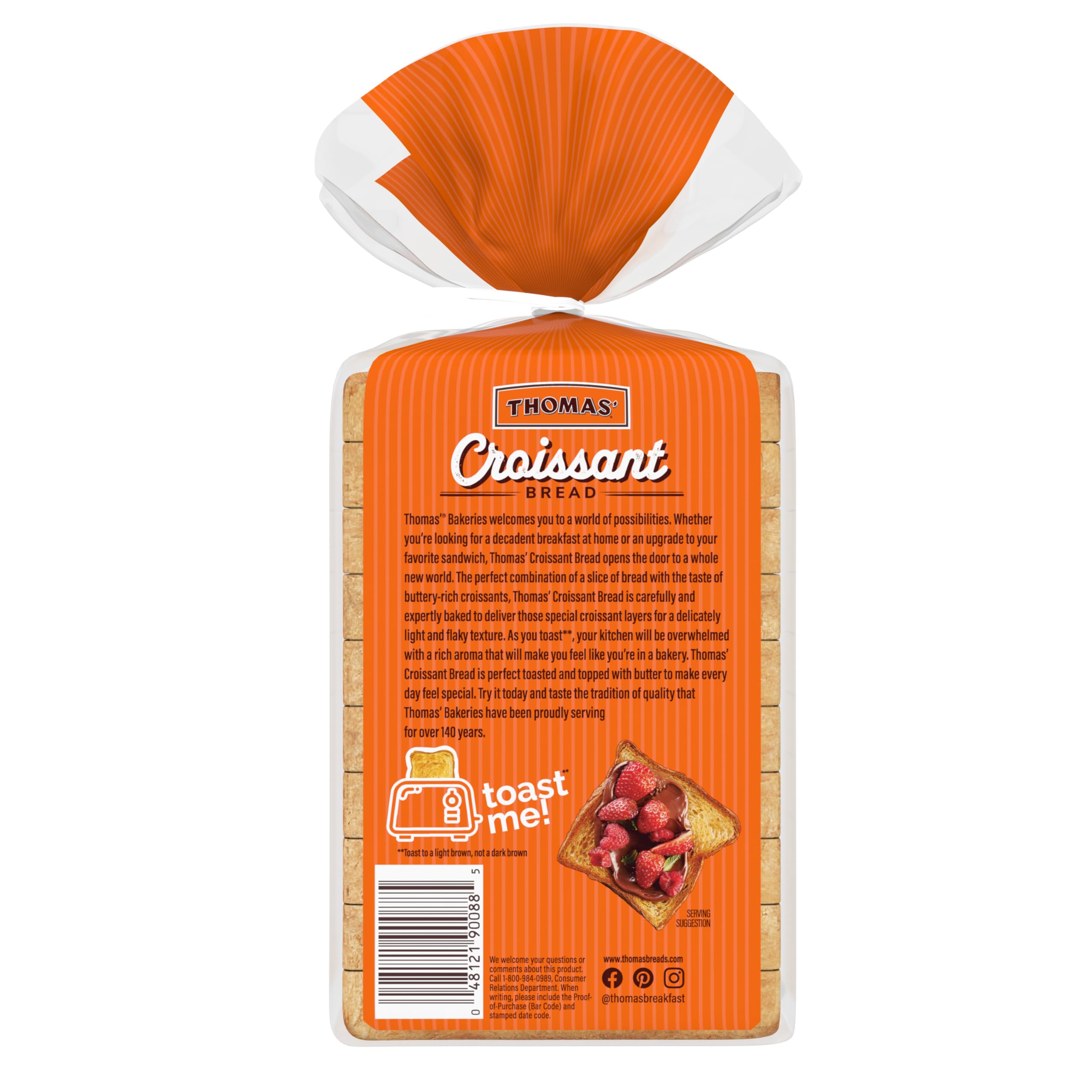 Thomas' Original Croissant Bread - 13.5 oz Pack | Buttery, Flaky Pastry for Breakfast, Brunch & Snacking | Perfect for Sandwiches & French Toast