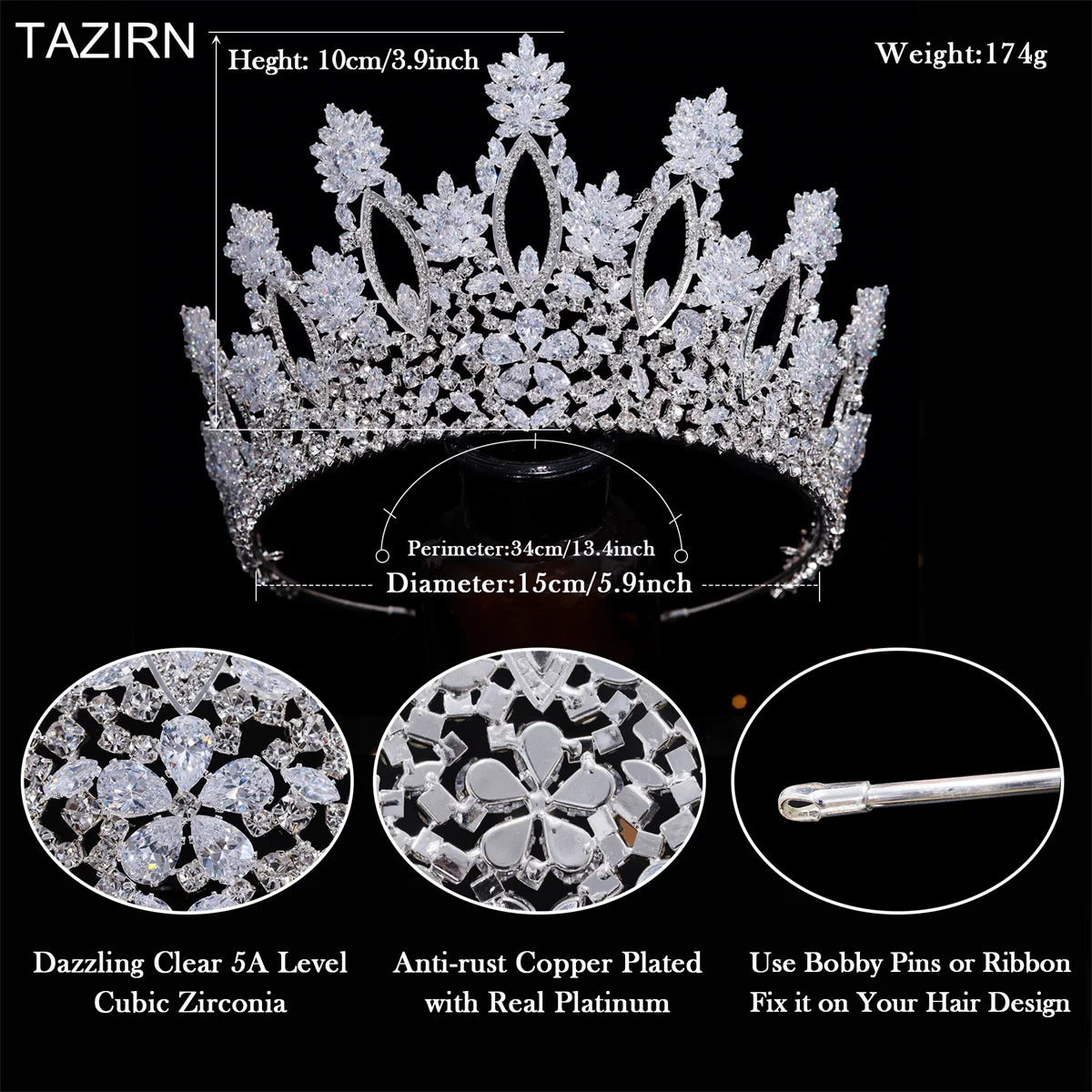 Luxury Cubic Zirconia Wedding Tiara Crown - Elegant Bridal Headpiece for Women, Princess Pageant Hair Jewelry, Perfect Gift for Bride (Ideal for Weddings, Prom, Quinceañera & Special Occasions)