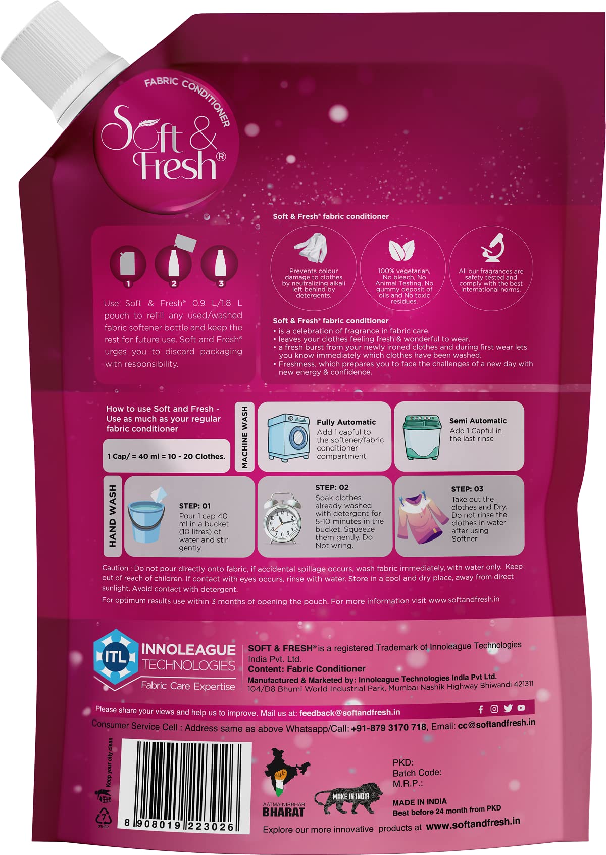 Premium Pink Coral Fabric Conditioner - Ultra Soft & Fresh Scent, 900ml Refill Pouch | Long-Lasting Softness for Clothes & Linens | Ideal for Laundry, Bedding & Towels