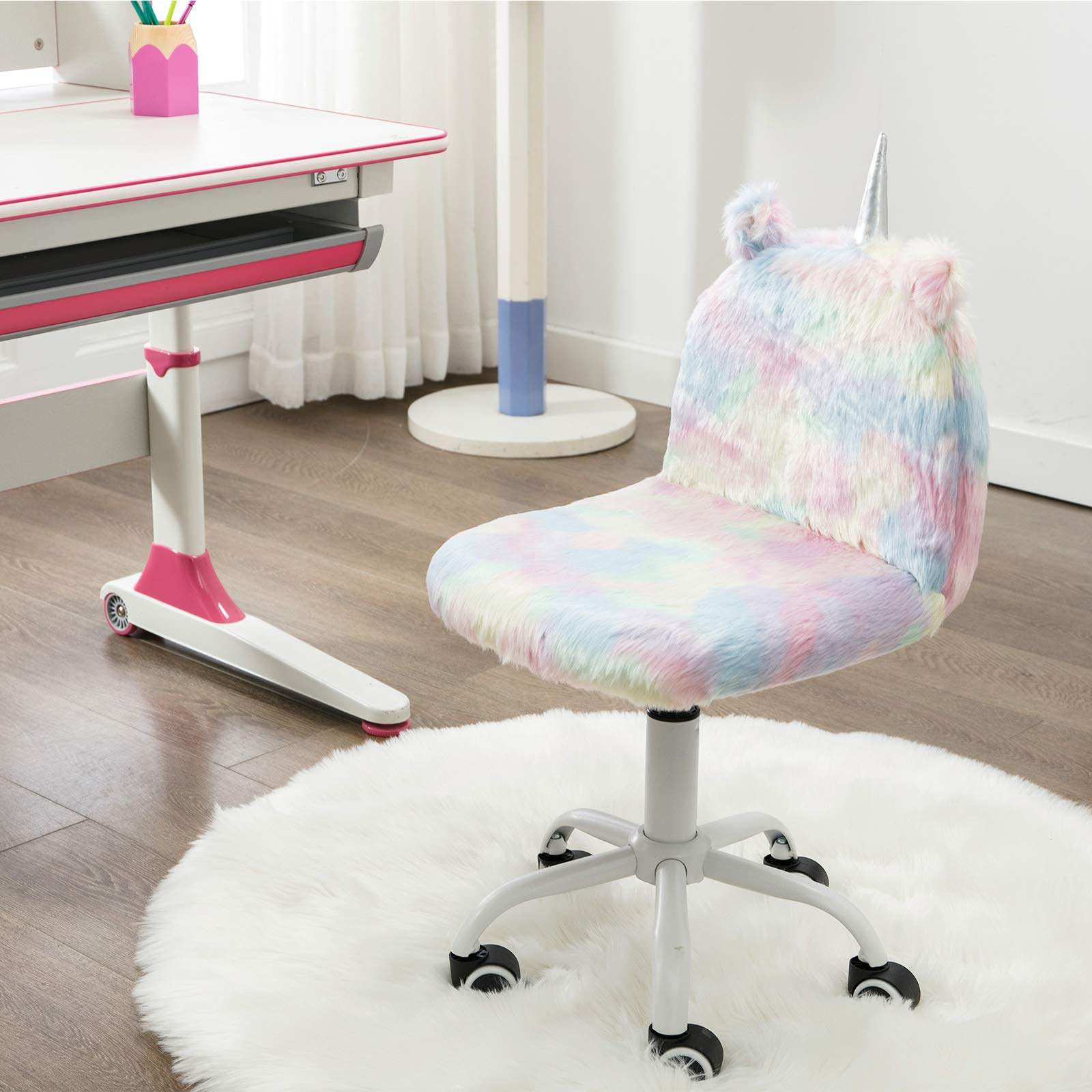 Adorable Unicorn Kids Desk Chair - Soft & Comfy Adjustable Swivel Chair for Girls & Boys with White Base | Perfect for Study, Gaming & Bedroom Decor