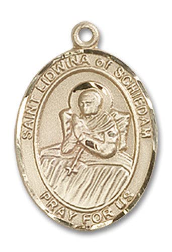 14K Gold St. Lidwina of Schiedam Catholic Patron Saint Medal Pendant Necklace for Men & Women - Religious Jewelry Gift for Baptism, Confirmation & Daily Faith Wear