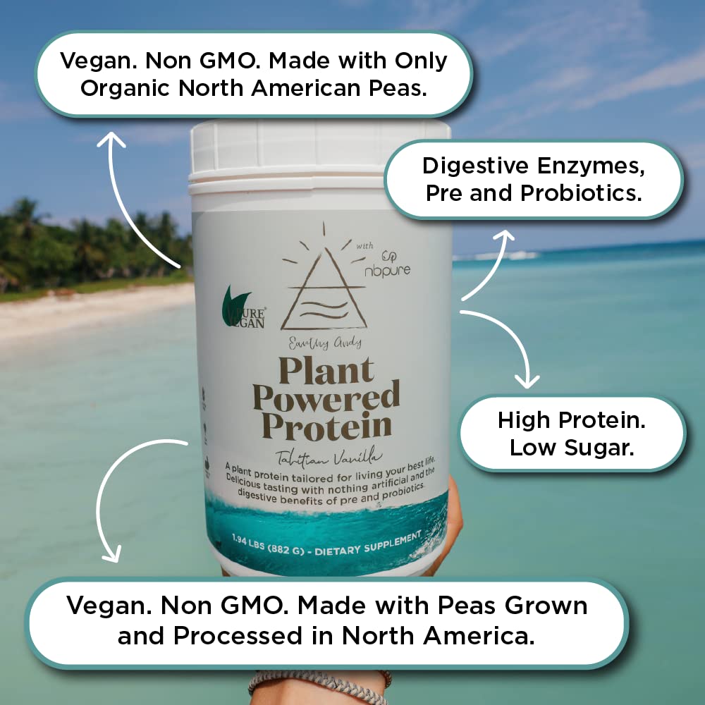 NBPure Earthy Andy Plant-Based Protein Powder - Gluten-Free, Non-GMO, Vegan, Cruelty-Free Pea Protein with Vanilla Flavor (30 Servings) - Perfect for Smoothies, Baking & Post-Workout Recovery