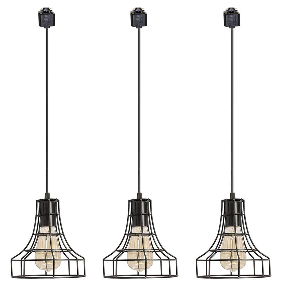 Kiven 3-Light H-Shaped Track Hanging Lamp - Minimalist Iron Cage Pendant Light in Retro Scandinavian Style for Loft, Dining Room & Kitchen Lighting