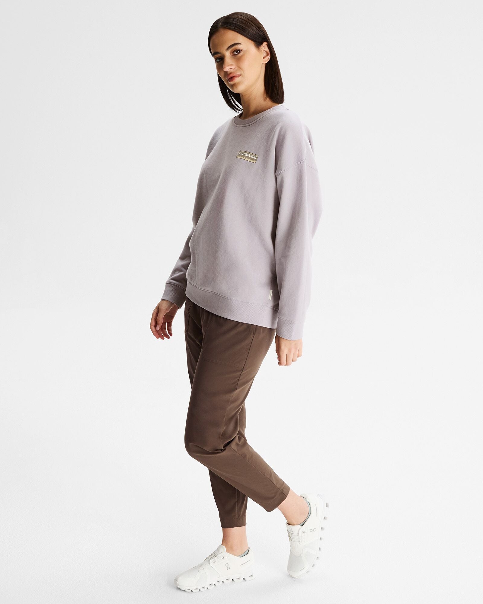 Heritage Logo Slouchy Lightweight BB Crew Sweatshirt for Women - Light Haze | Casual Loungewear, Weekend Outfits & Cozy Fall Layering