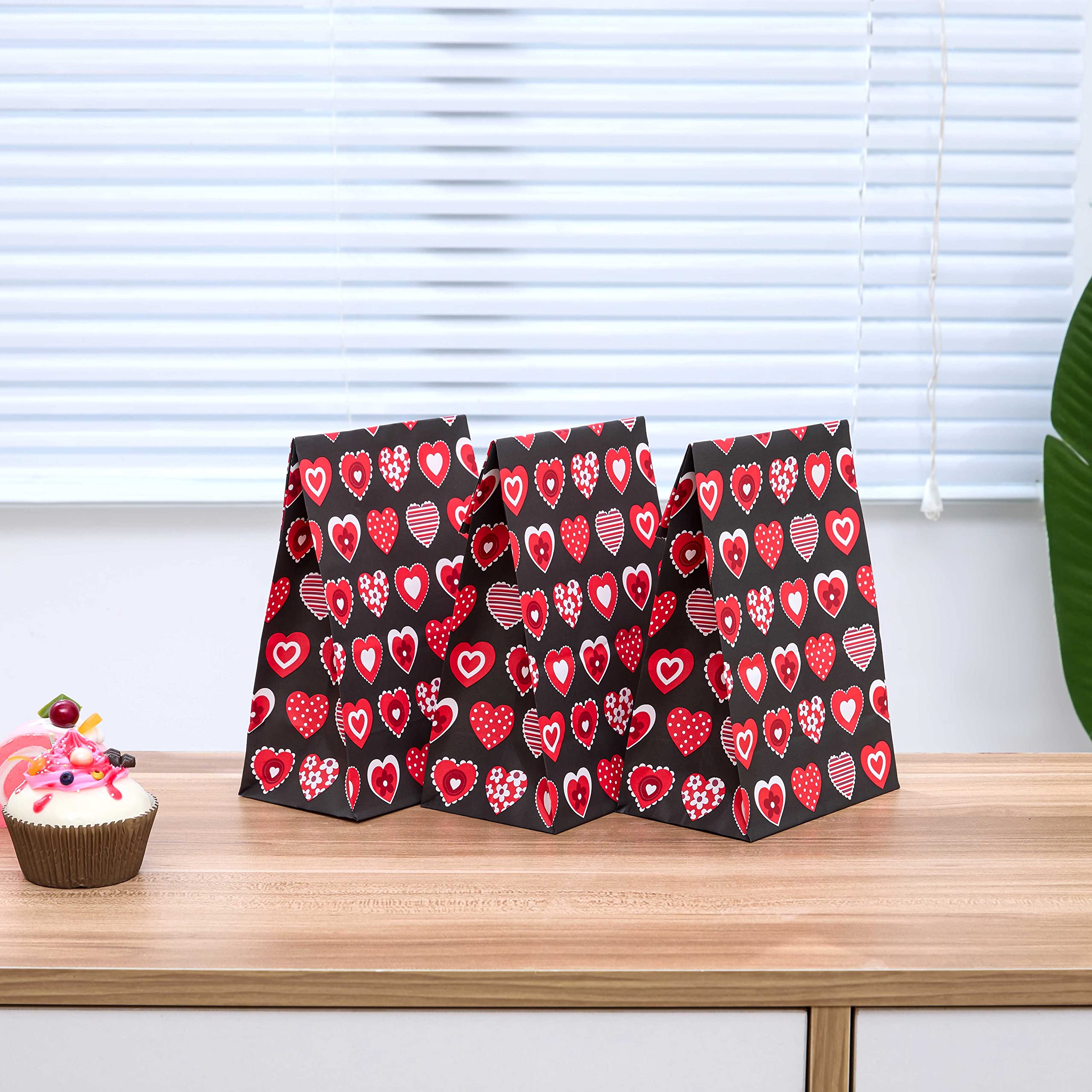 30 Pack Red Heart Party Favor Bags - Bulk Valentines Day Goodie Bags for Kids, Classroom Parties, Mothers Day Gifts - Perfect for School Celebrations, Birthday Favors & Holiday Events