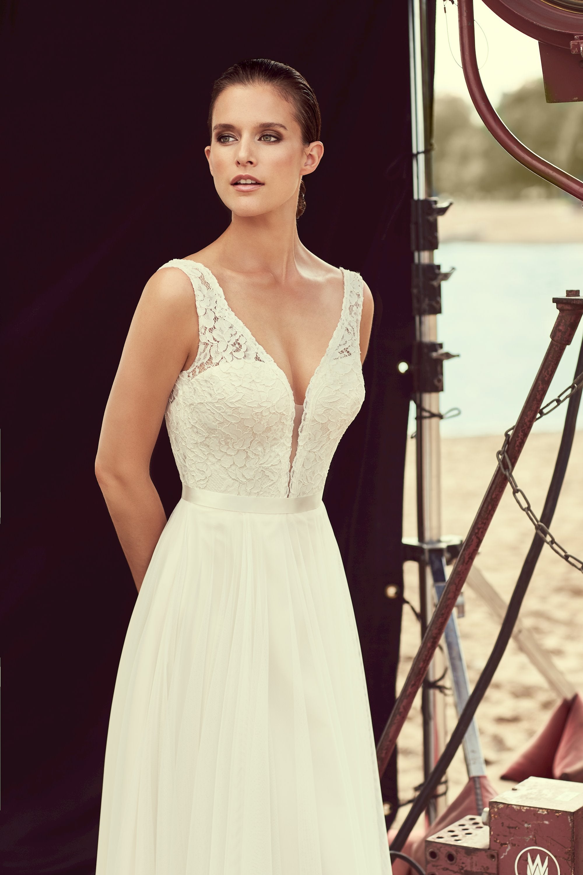 Mikaella 2193 Lace Long Sleeve A-Line Wedding Dress with Illusion Neckline - Perfect for Church, Beach, and Ballroom Weddings