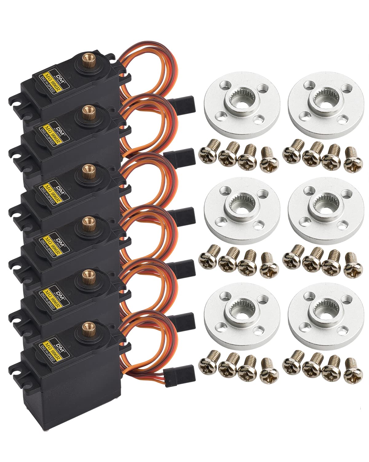 Full Brass Gear 6 Pack MG996R High Torque Digital RC Servo Motors - 25T Metal Horns for RC Helicopter, Car, Boat & Robot DIY Projects | Perfect for Hobbyists and Remote Control Enthusiasts