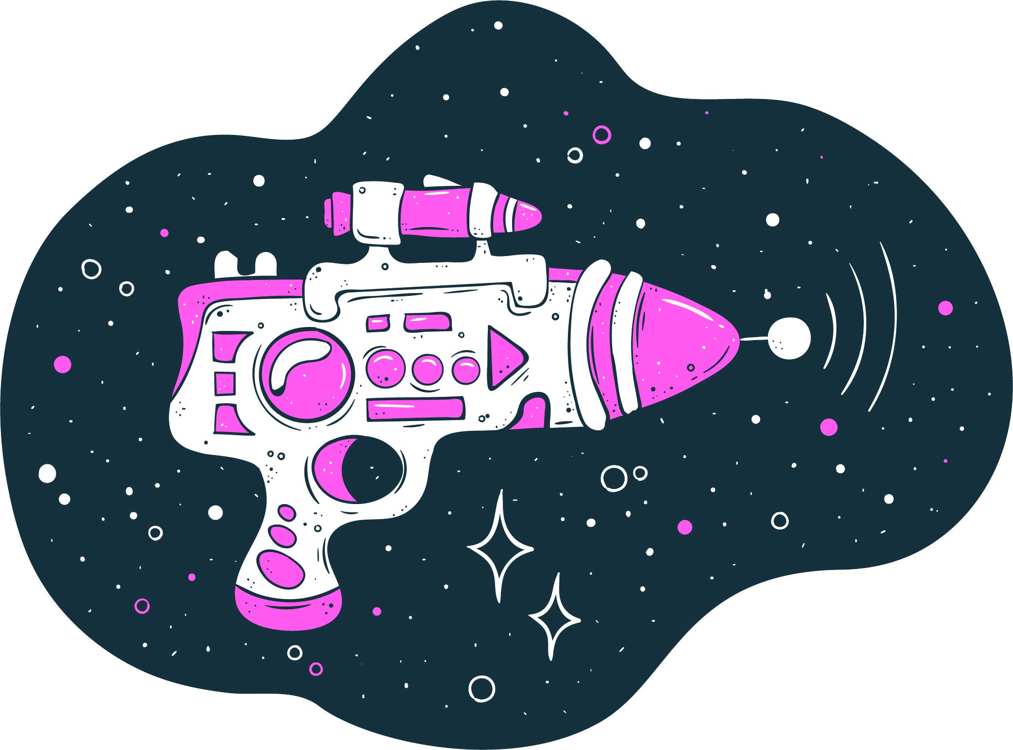 Cool Pink Outer Space Galaxy Cartoon Vinyl Sticker - 8 Inch Wide Ray Gun Design - Perfect for Laptop Decoration, Water Bottles & Scrapbooking