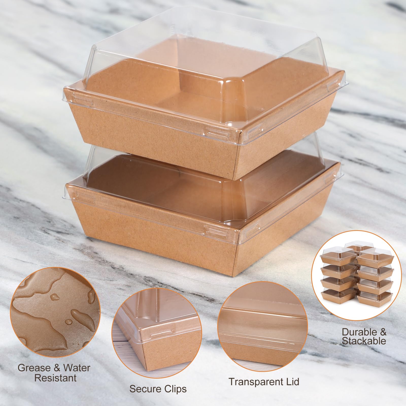 20 Pack Mini Charcuterie Boxes with Clear Lids - 4.5x4.5 Inch Square Disposable Bakery Boxes | Perfect for Wedding Parties, Desserts, Strawberries & Cookies | Eco-Friendly Food Containers for Gifts & Catering