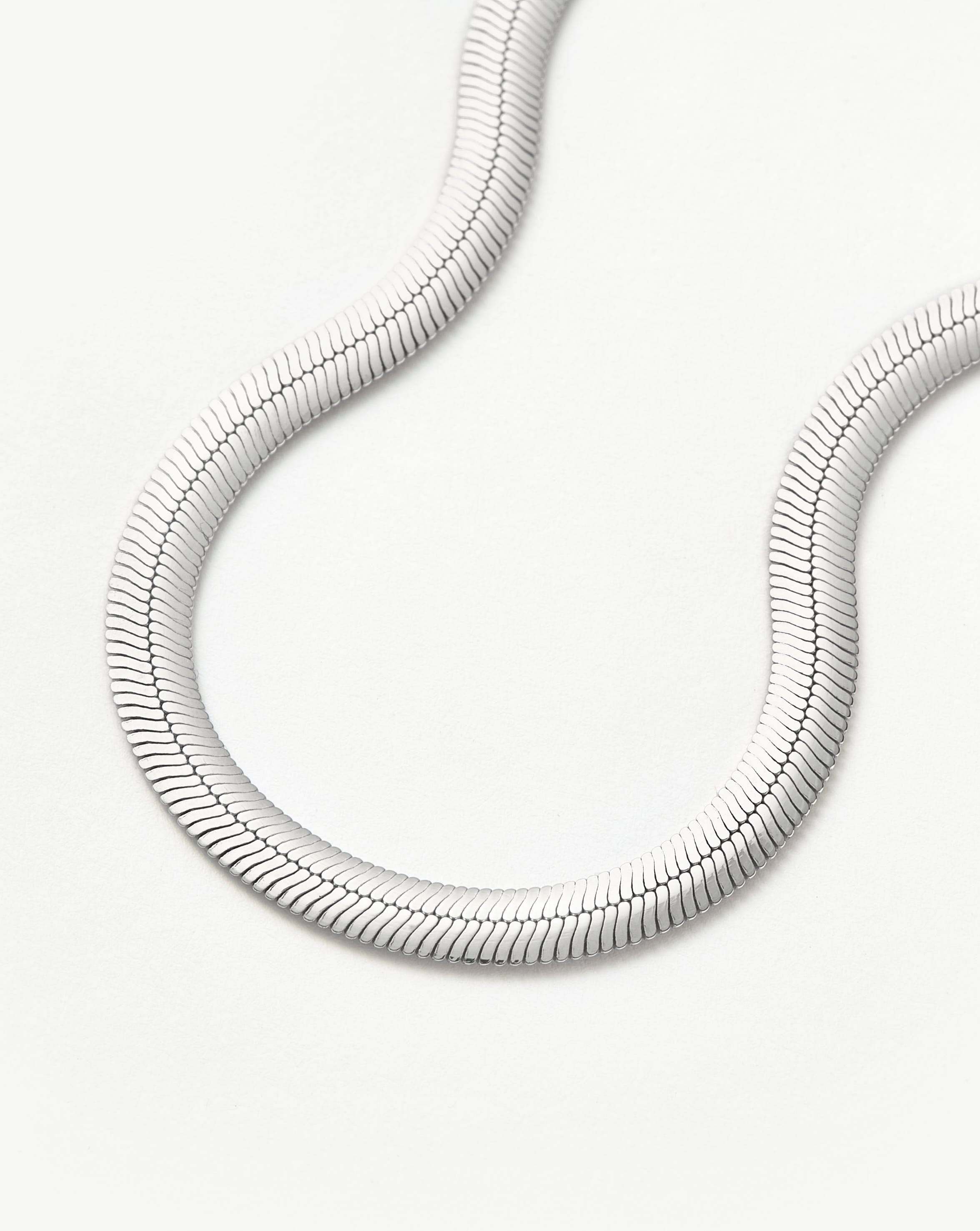 Flat Snake Chain Necklace - Rhodium Plated Recycled Sterling Silver Jewelry for Women | Elegant Layering Necklace for Everyday Wear & Special Occasions