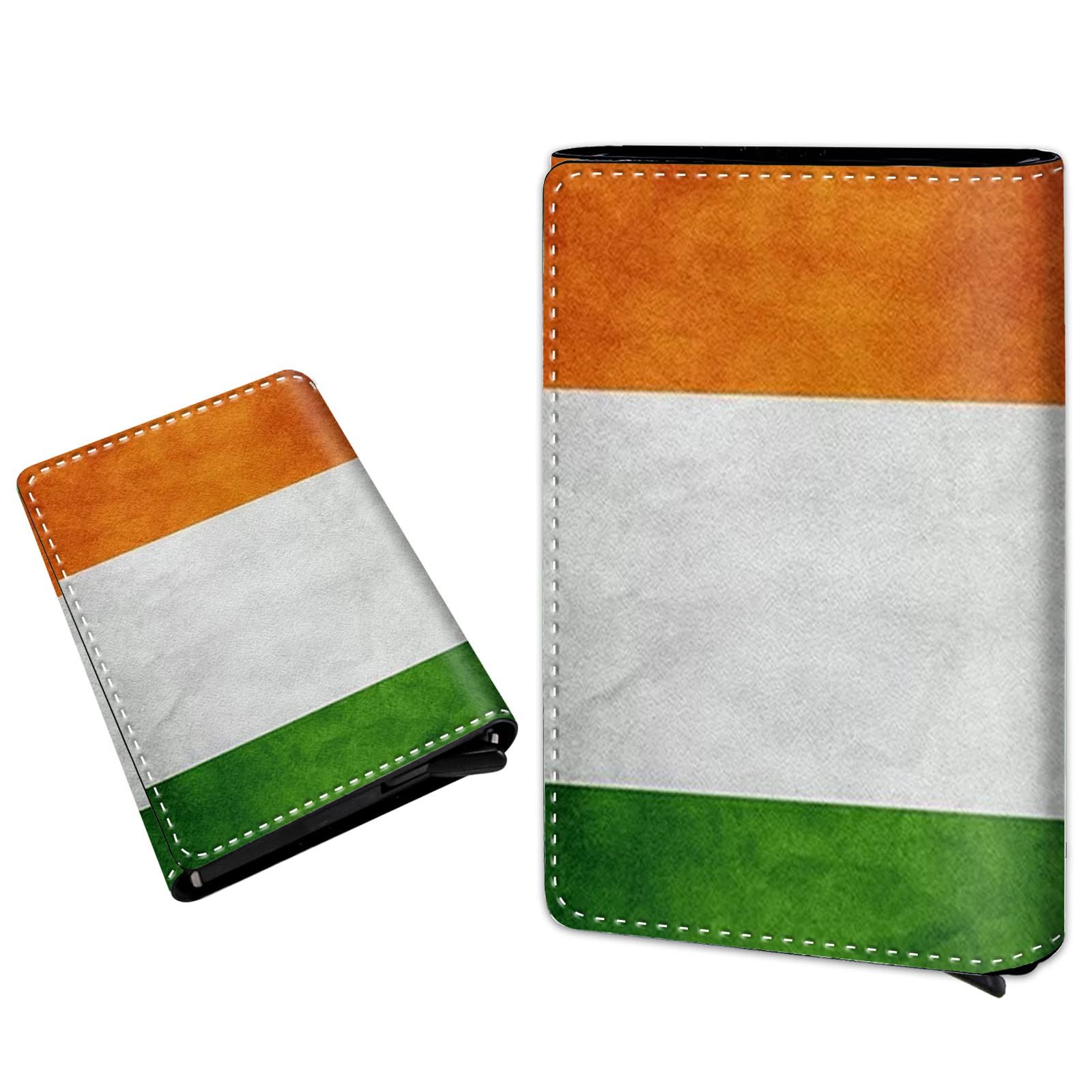 Irish Flag Pop Up Card Slot Holder with Money Clip - PU Leather Front Pocket Minimalist Slim RFID Blocking Wallet for Men & Women - Perfect for Travel, Daily Use, and Gifts