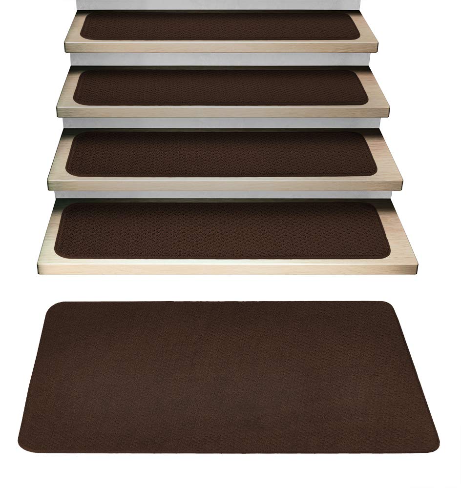 15-Piece Attachable Carpet Stair Treads Set with Matching Landing Rug - Non-Slip Chocolate Brown Staircase Cover for Home Safety & Decor - Perfect for Stairs, Hallways, and Entryways