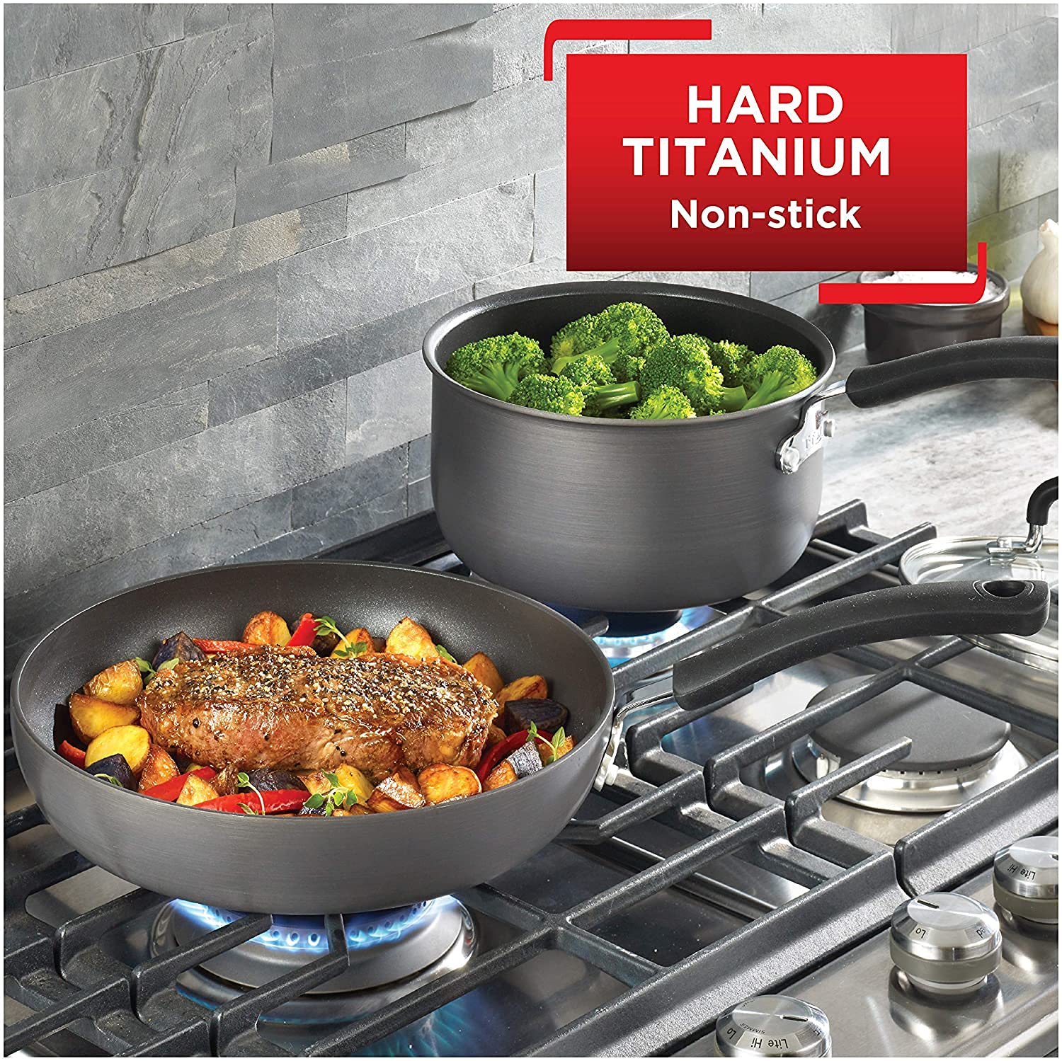 T-fal Ultimate Hard Anodized Nonstick Fry Pan Set - 2 Piece (8 & 10 Inch) - Oven & Broiler Safe up to 400°F - Dishwasher Safe Black Cookware for Professional & Home Cooking - Perfect for Searing, Frying & Sauteing