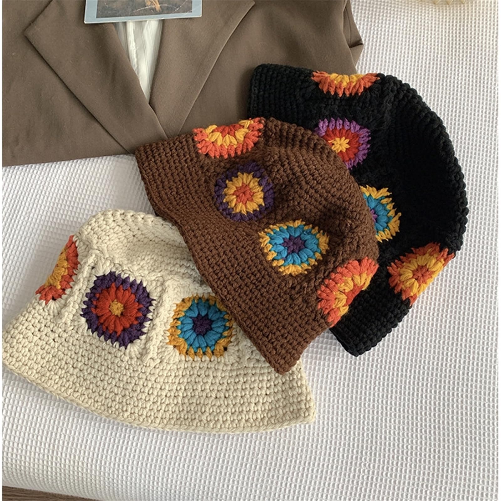 Handmade Women's Crochet Bucket Hat - Floral & Striped Knitted Cloche Beanie for Outdoor, Beach, Fishing & Summer Fashion