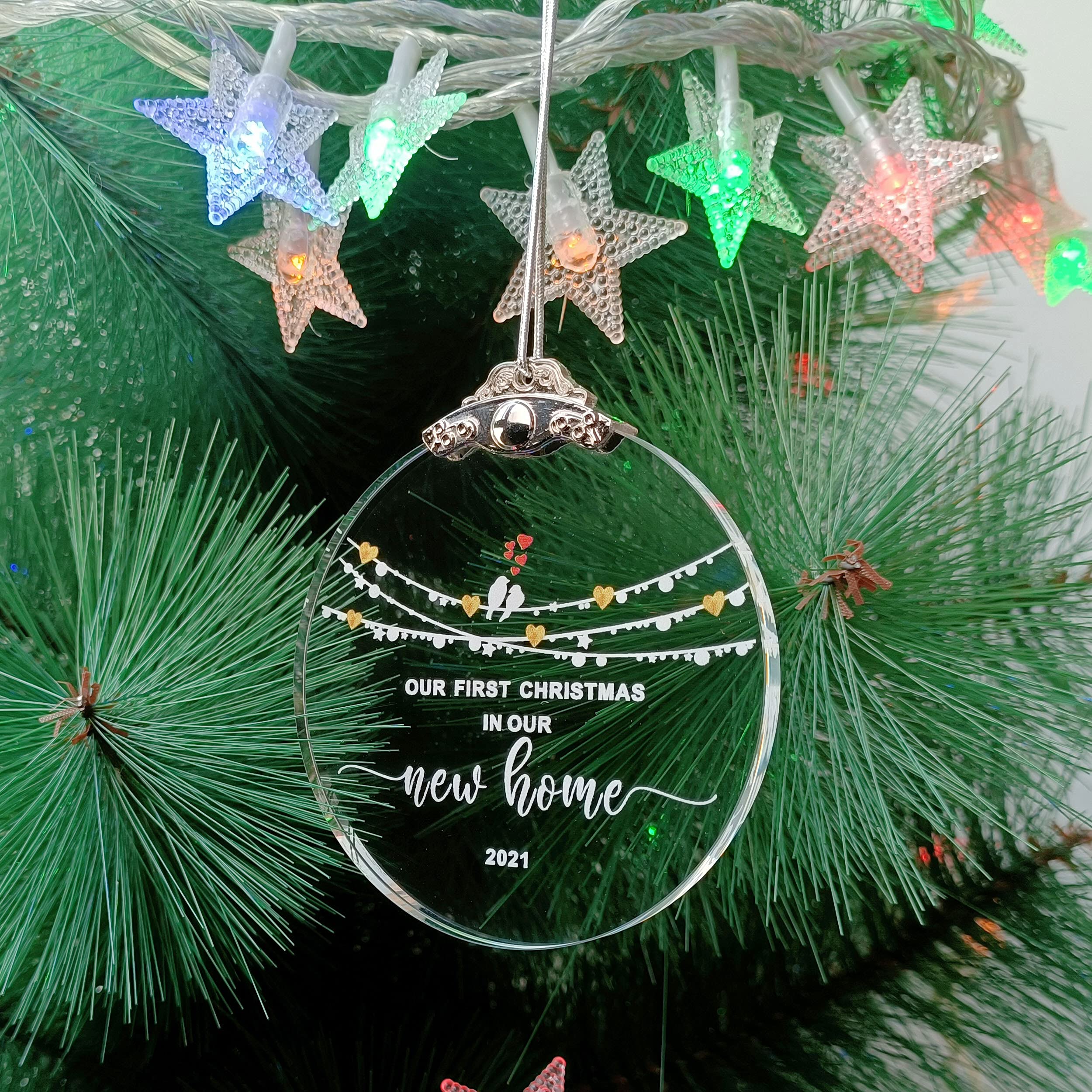 First Christmas in Our New Home Ornament - Round Crystal Glass Keepsake for Housewarming, Wedding & Couple Gifts - Perfect for Xmas Tree Decor and New Home Celebration