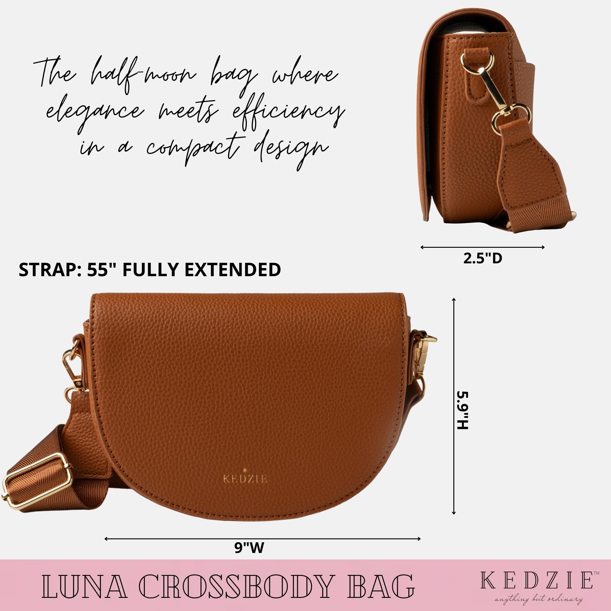 KEDZIE Luna Crossbody Bag for Women - Adjustable Removable Strap Shoulder Purse & Messenger Bag - Perfect for Work, Travel & Everyday Use