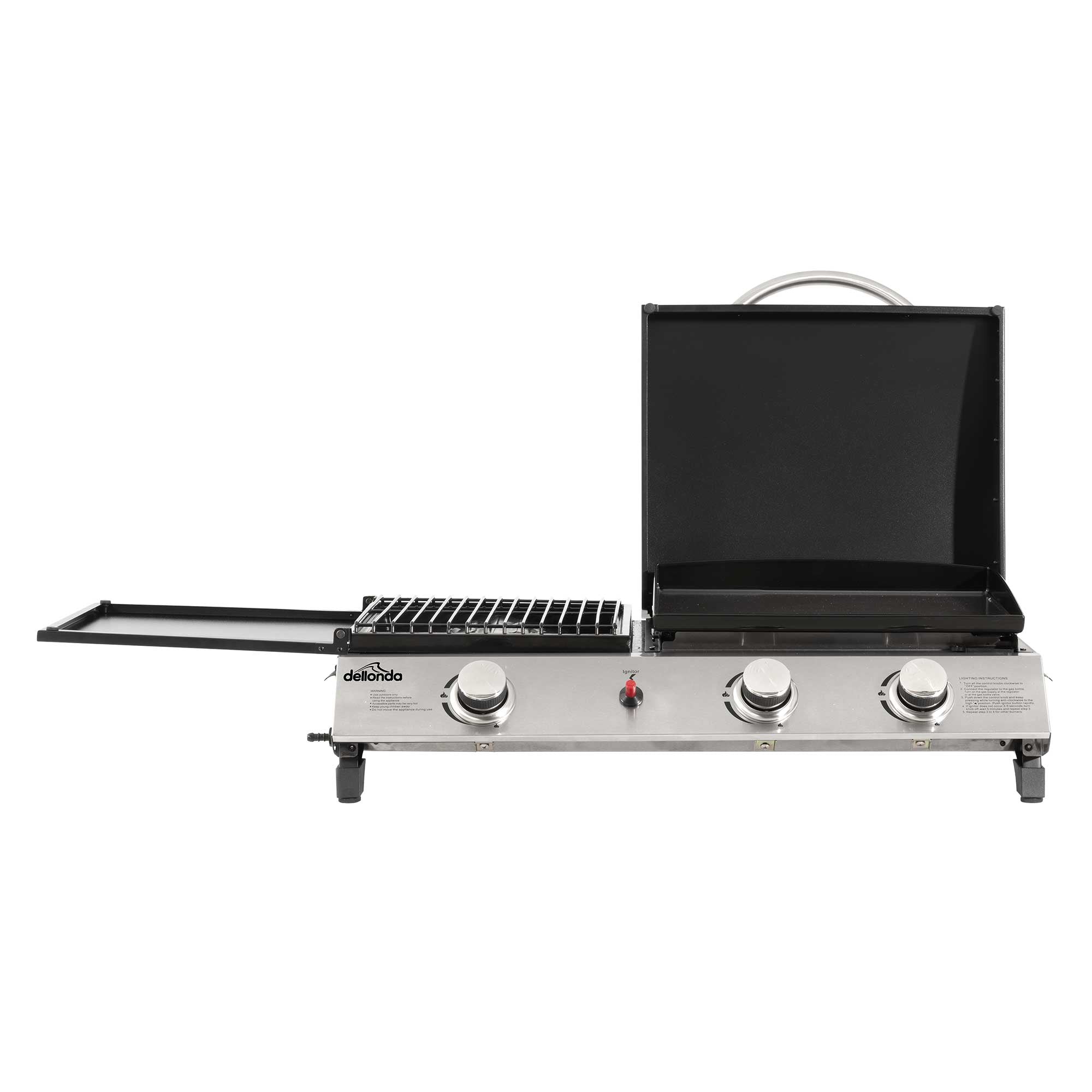 2+1 Burner Portable Gas Grill & Griddle - 8.5kW Stainless Steel Outdoor BBQ Hot Plate for Camping, Tailgating, Backyard Cooking (Model DG276)