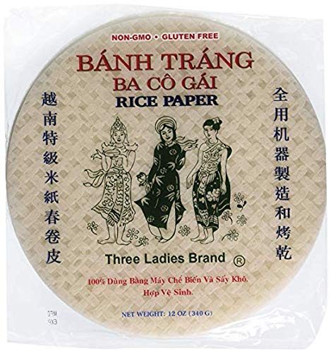 Three Ladies Spring Roll Rice Paper Wrappers (Round 22cm/8.7in) - Vietnamese Rice Paper Wraps for Fresh Spring Rolls, Summer Rolls & Healthy Wraps - Perfect for Home Cooking, Party Appetizers & Asian Cuisine