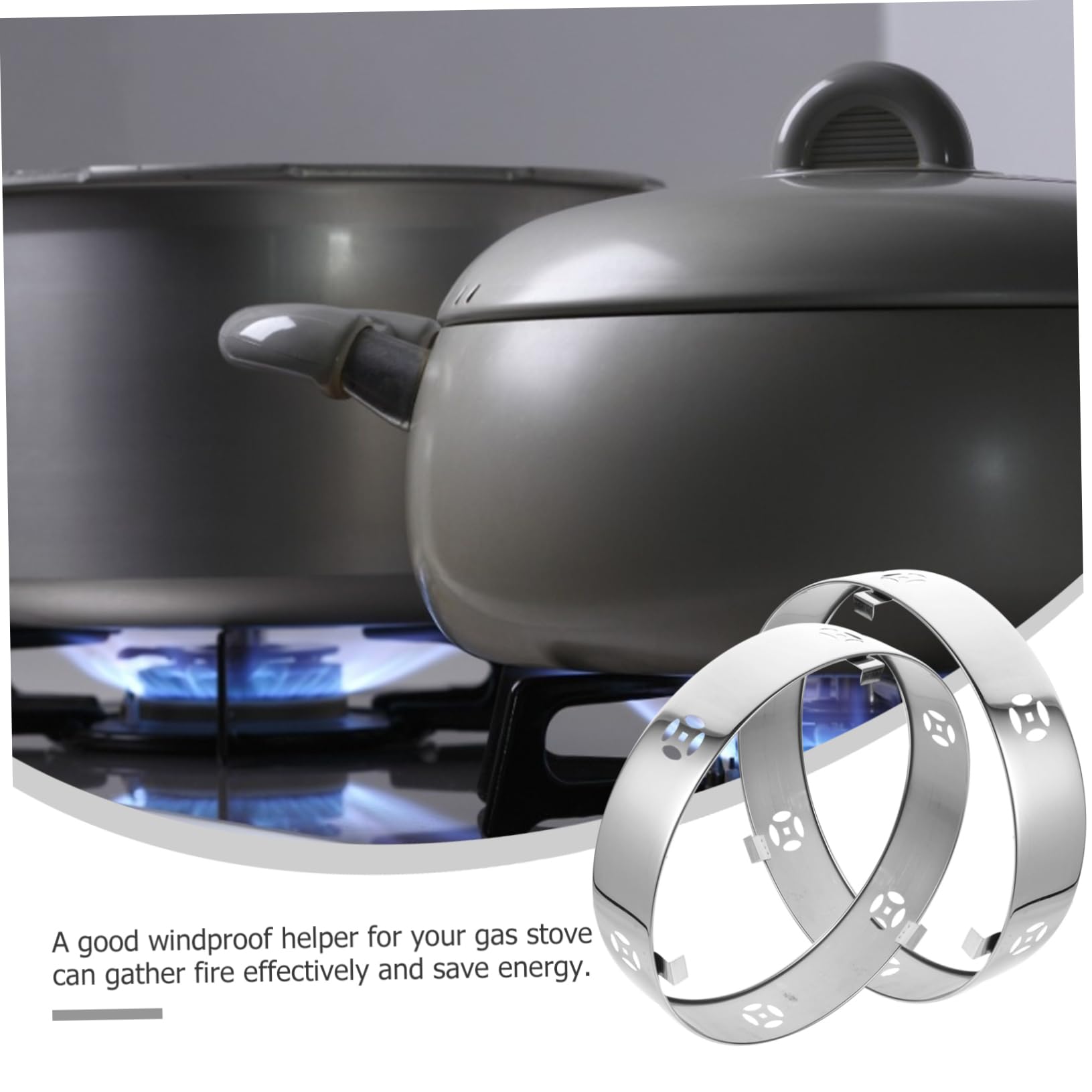 Yardwe 1-Piece Stainless Steel Gas Stove Burner Cover - Windshield, Non-Slip Wok Trivet & Pot Stand for Outdoor Camping & Kitchen Cooking - Silver