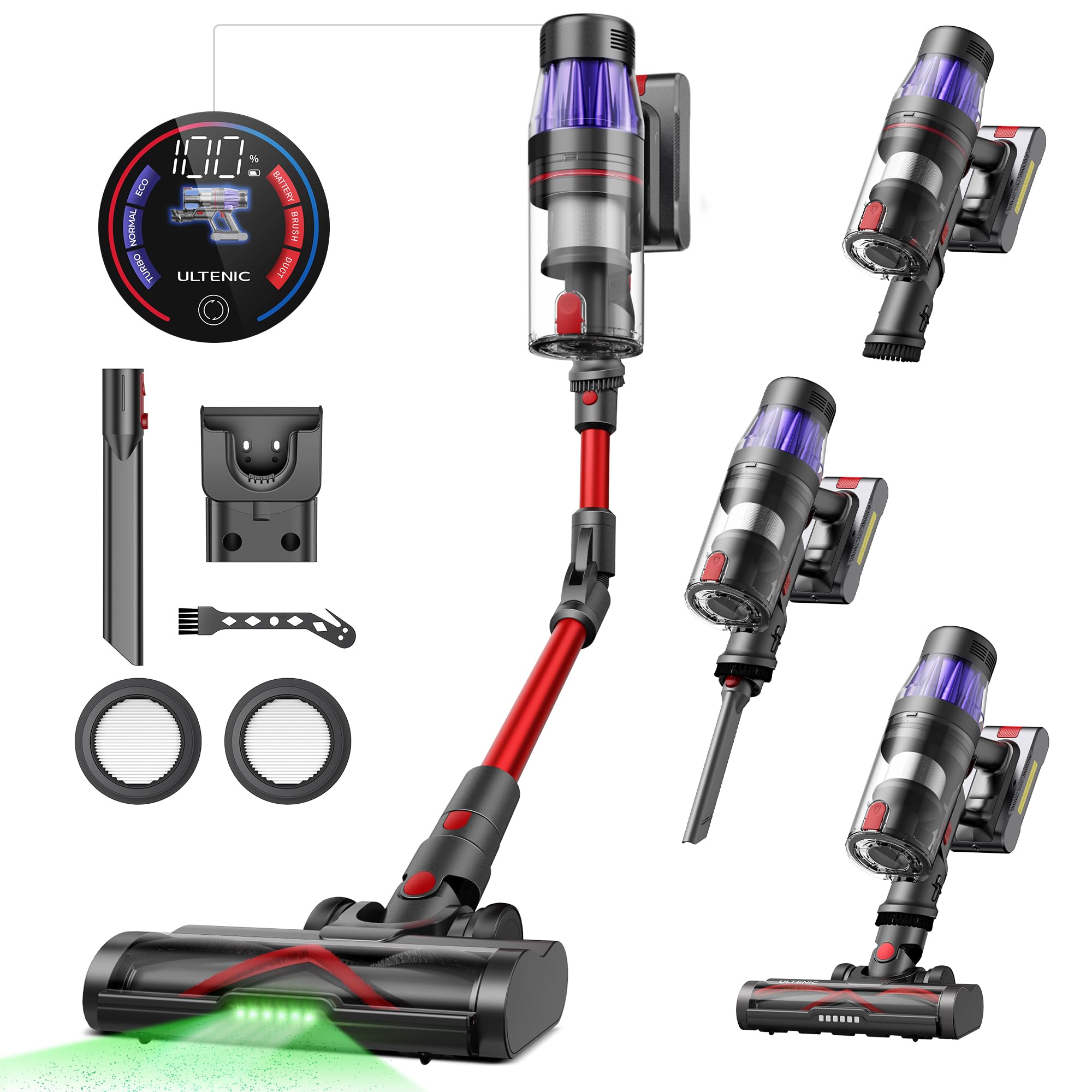 Ultenic U16 Cordless Stick Vacuum Cleaner - 550W/50Kpa Powerful Suction, 60 Min Runtime, 180° Bendable Wand & Anti-Tangle Brush - Lightweight Rechargeable Vacuum for Pet Hair, Carpet, Hard Floors - Perfect for Home Cleaning & Pet Owners