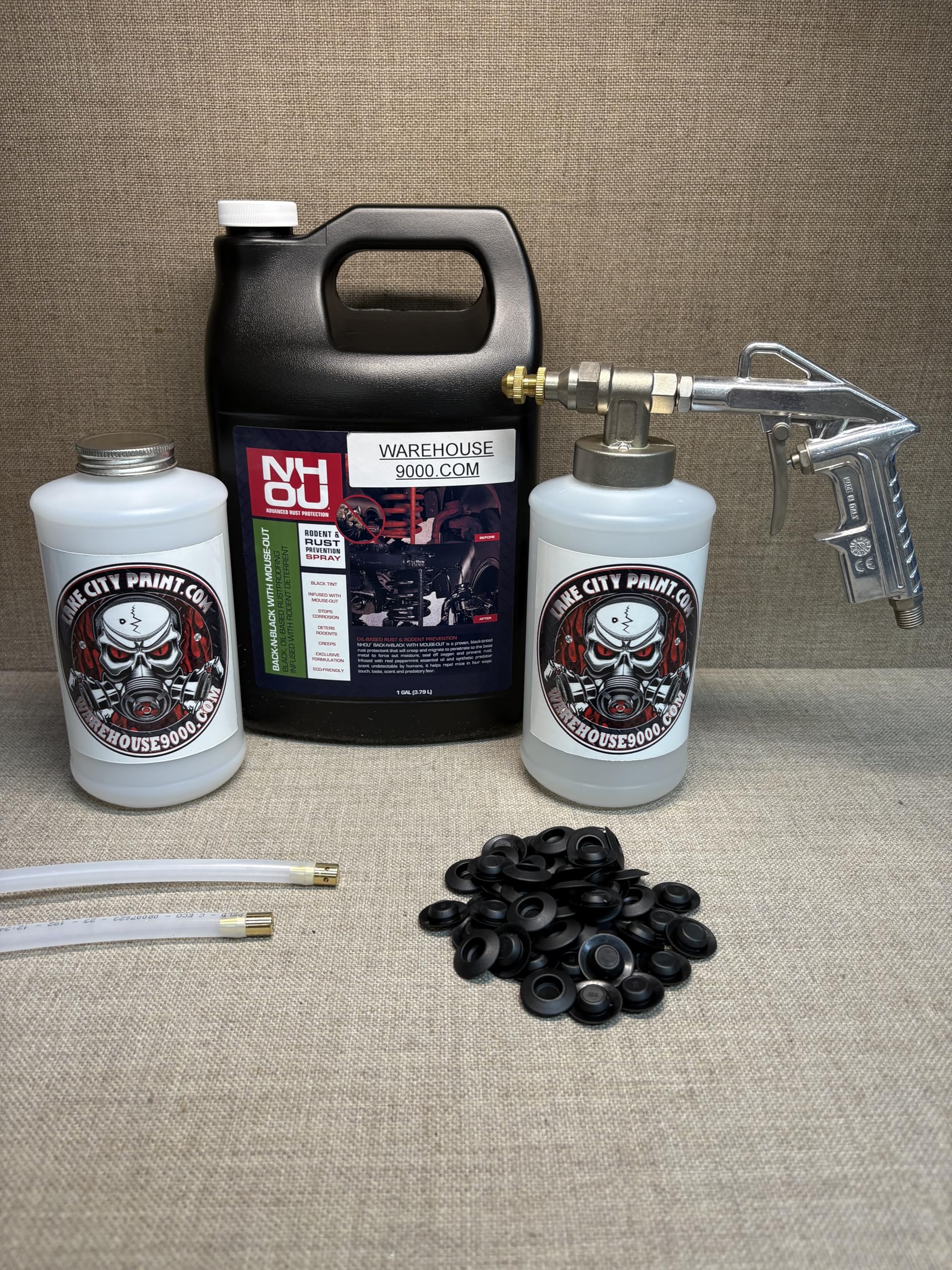 Professional Gal NH Oil Mouse Out Undercoating Gun Kit with 2 Wands & 2 White Quart Bottles - 50 Rust Plugs Included | Ideal for Automotive Rust Prevention, Underbody Protection & DIY Car Maintenance