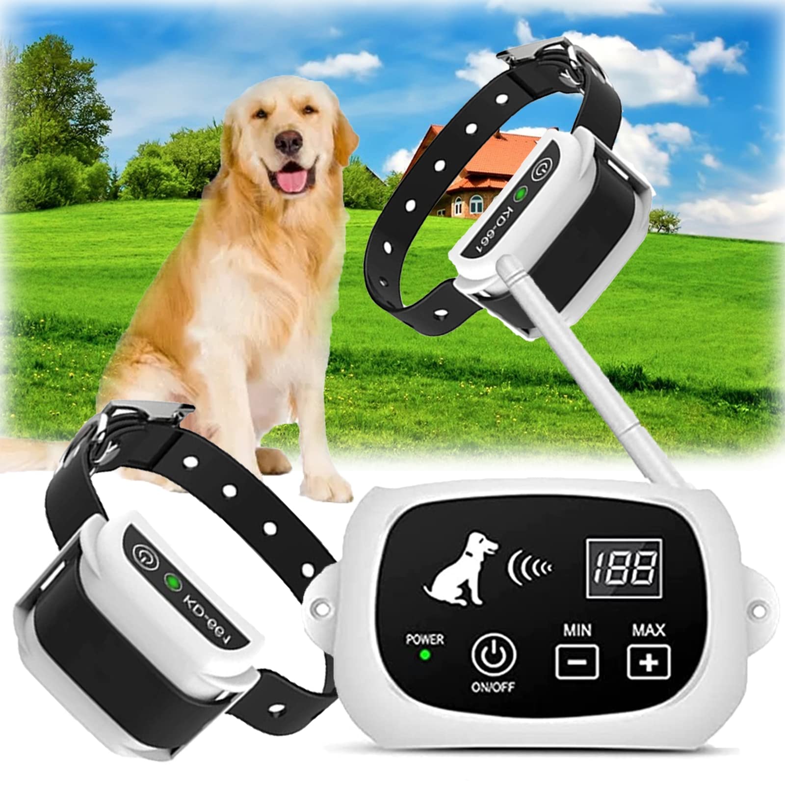 Wireless Dog Fence System - Adjustable Electric Pet Containment with IP67 Waterproof Training Collar (Safe & Harmless for Dogs) - Ideal for Backyard, Large Yards & Multi-Dog Homes (1/2/3 Dogs)