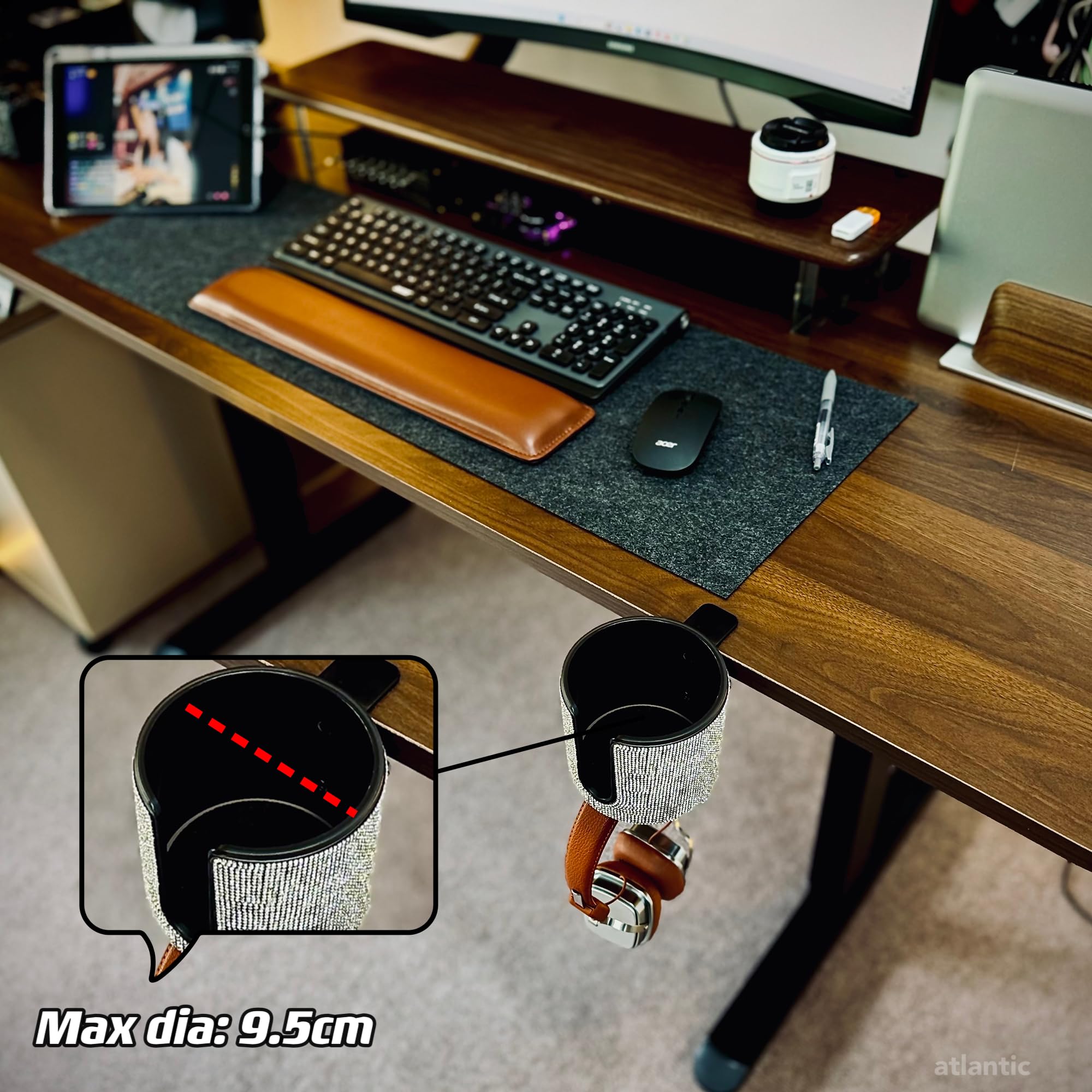 Premium 2-in-1 Desk Cup Holder with Crystal Accents - Stylish Drink Stand for Office, Home & Car Use - Spill-Proof Beverage Organizer for Coffee, Tea & Water Bottles