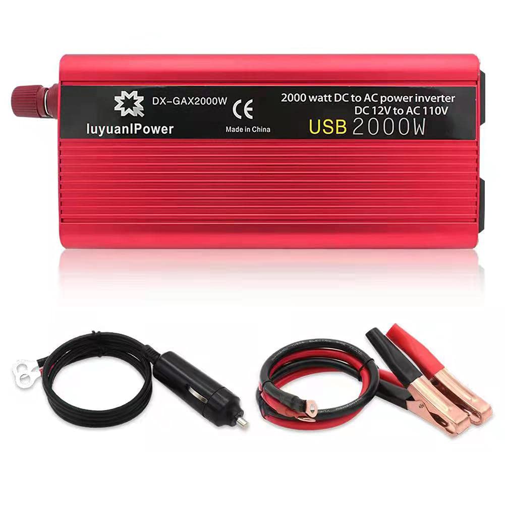 2000W Car Power Inverter 12V to 110V with Dual AC Outlets - Heavy Duty RV Power Converter for Laptops, CPAP, TVs - Portable Car Outlet Adapter for Road Trips & Camping