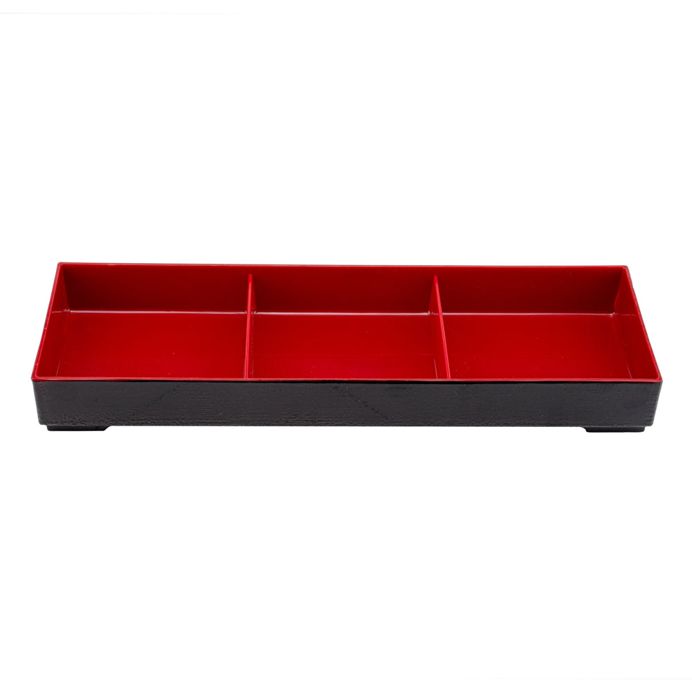 Black & Red Japanese Style Bento Box - 3 Compartment Lunch Tray (14