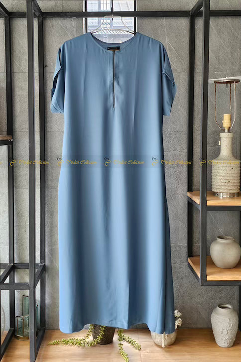Elegant A-Line Maggi Sleeve Inner Stone Blue Dress for Women - Perfect for Casual Outings, Office Wear & Special Occasions