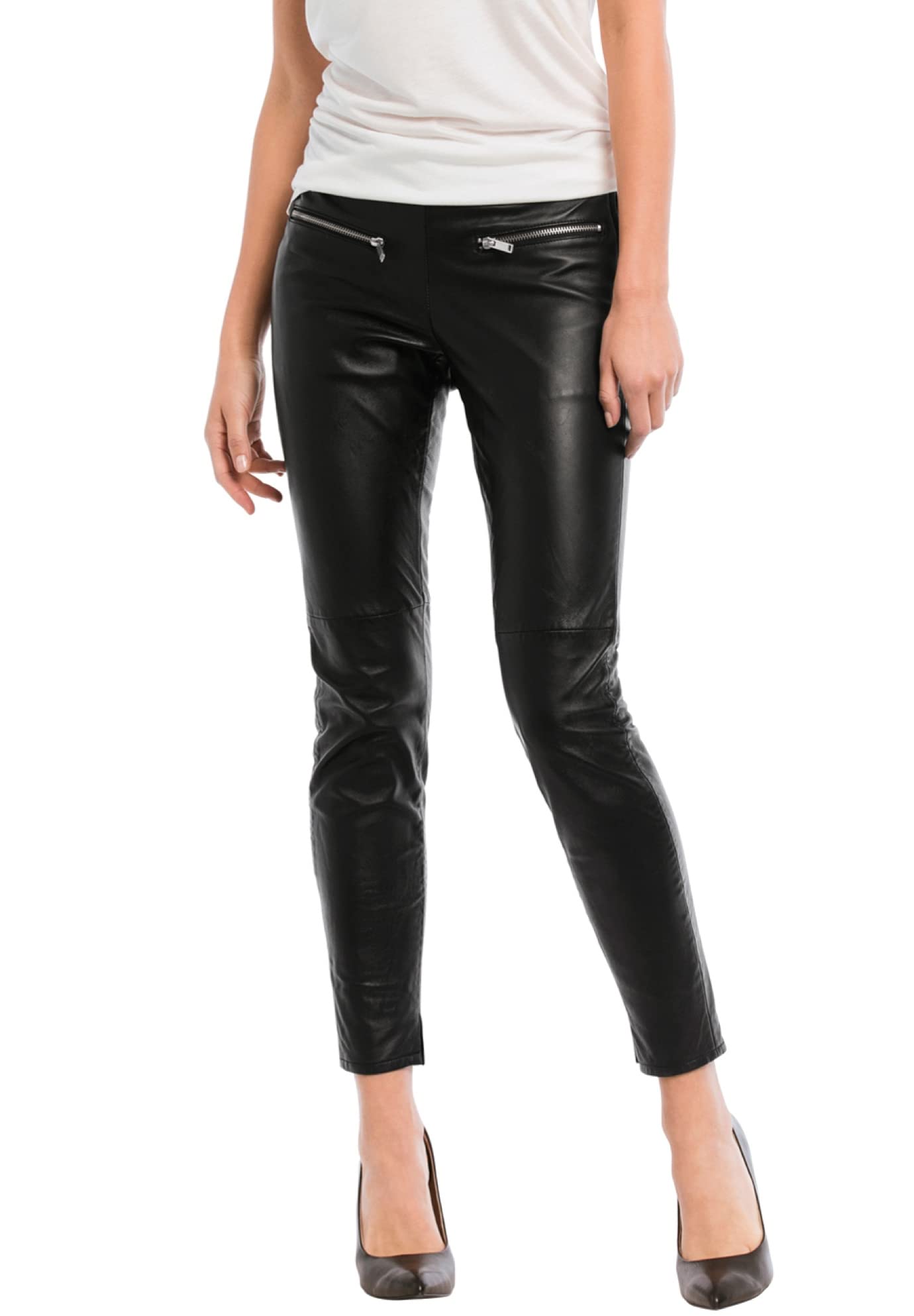 Ellos Women's Plus Size Skinny Leather Pants - Stretch Faux Leather Pants for Women, High Waist Slim Fit Trousers - Perfect for Office, Night Out & Casual Wear