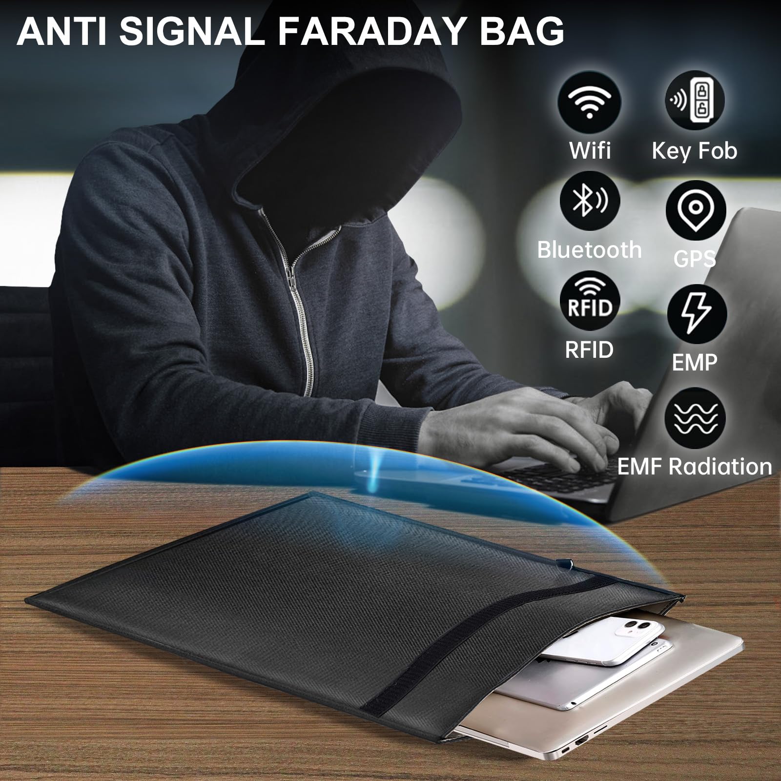 5 Pack Faraday Bags for Laptops, Tablets, Phones & Car Keys - Large Faraday Cage with Handle, Fireproof & Waterproof RFID Signal Blocker EMP Protection - Anti-Tracking Security for Travel, Home & Office Use